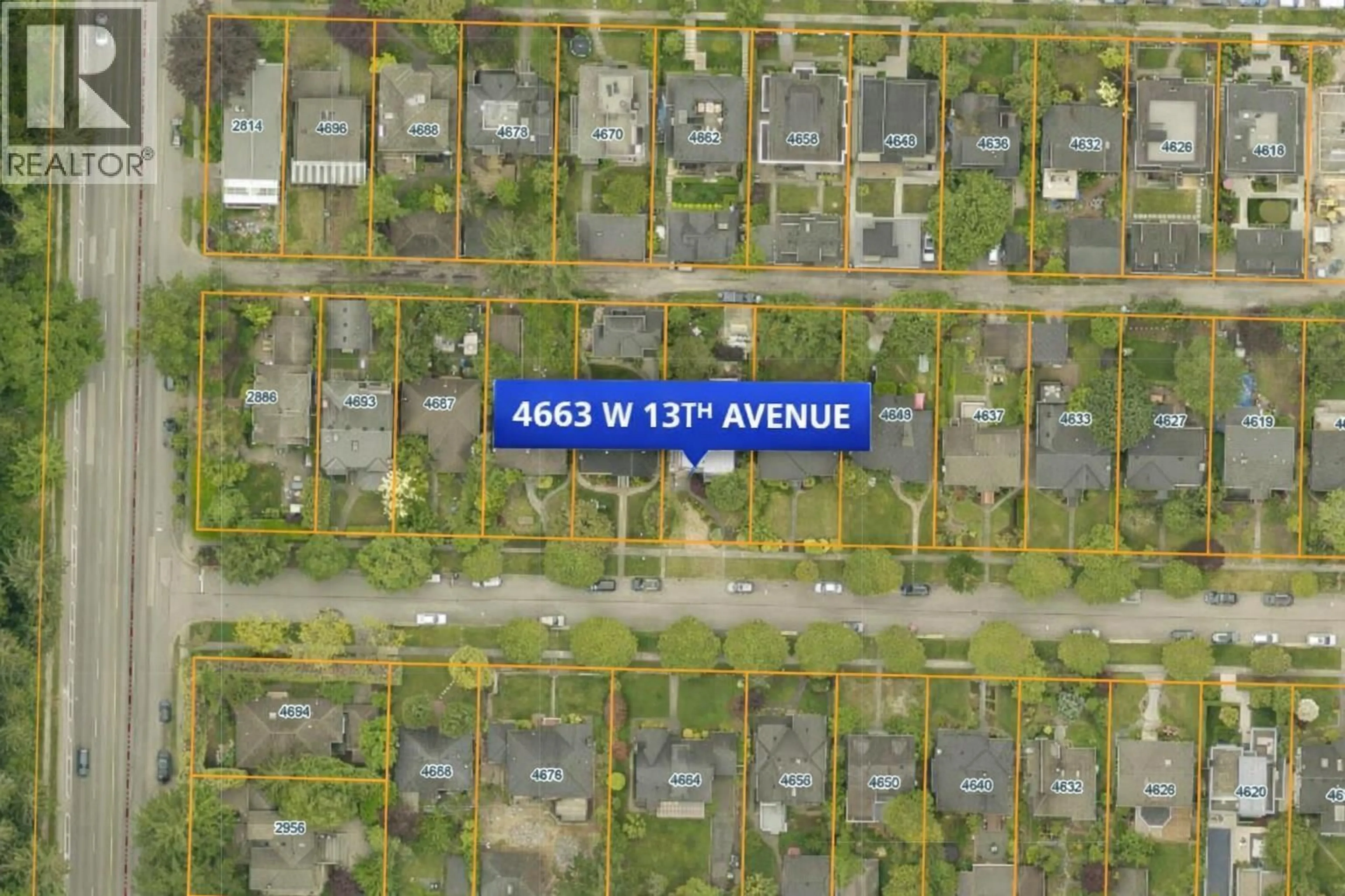 A pic from outside/outdoor area/front of a property/back of a property/a pic from drone, street for 4663 13TH AVENUE, Vancouver British Columbia V6R2V6