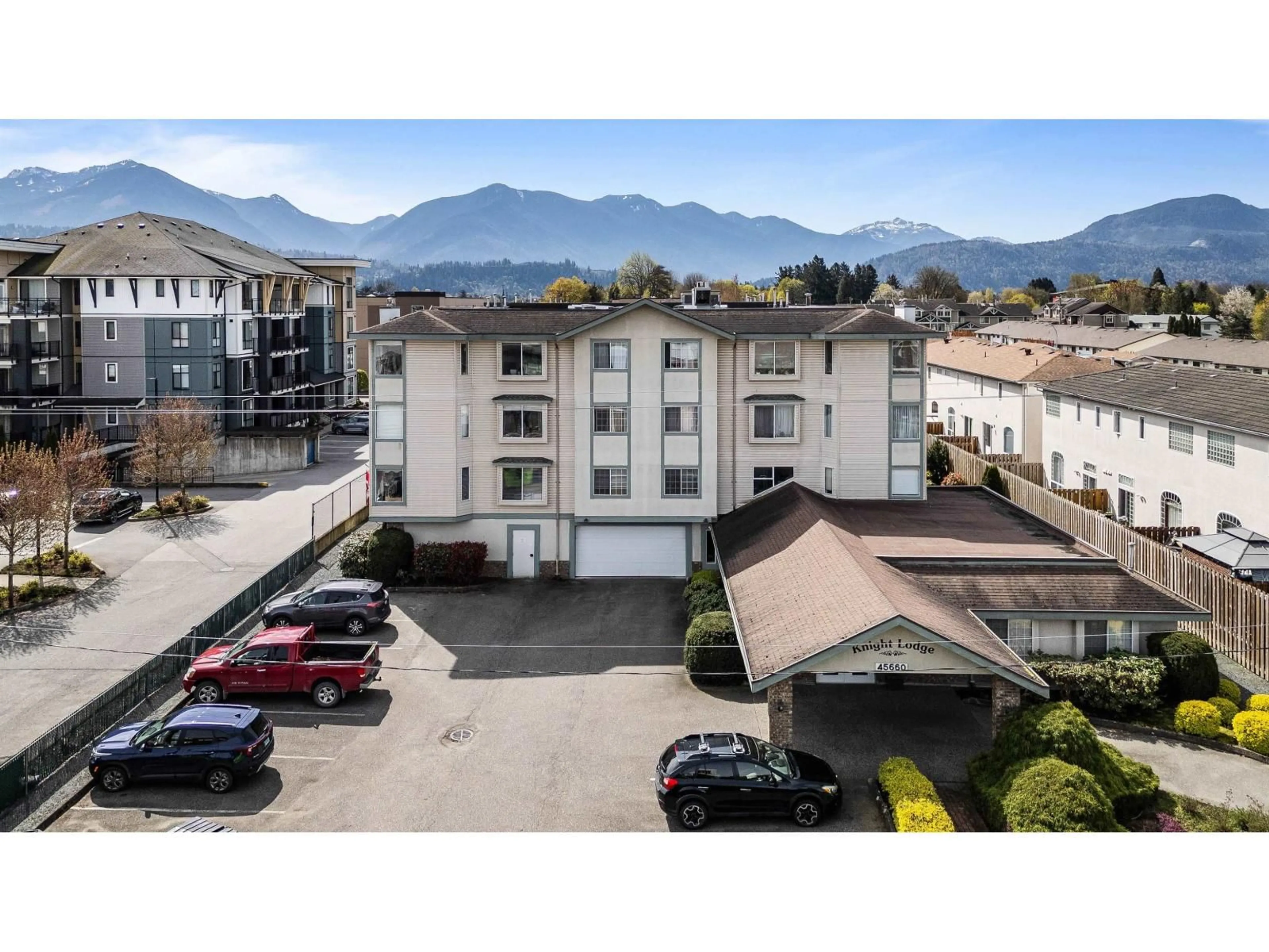 A pic from outside/outdoor area/front of a property/back of a property/a pic from drone, mountain view for 210 - 45660 KNIGHT ROAD, Chilliwack British Columbia V2R2X4