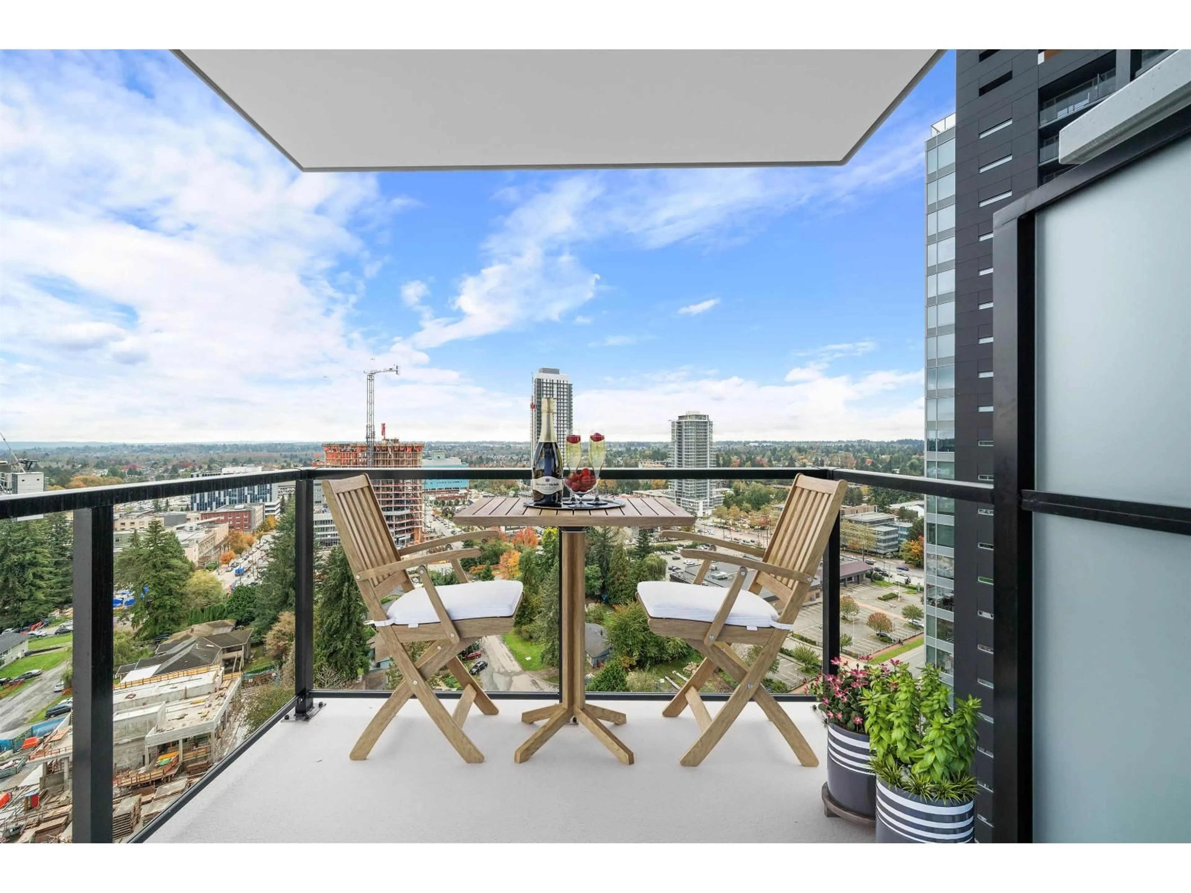 Balcony in the apartment, city buildings view from balcony for 3606 - 13745 GEORGE JUNCTION, Surrey British Columbia V3T4Y3