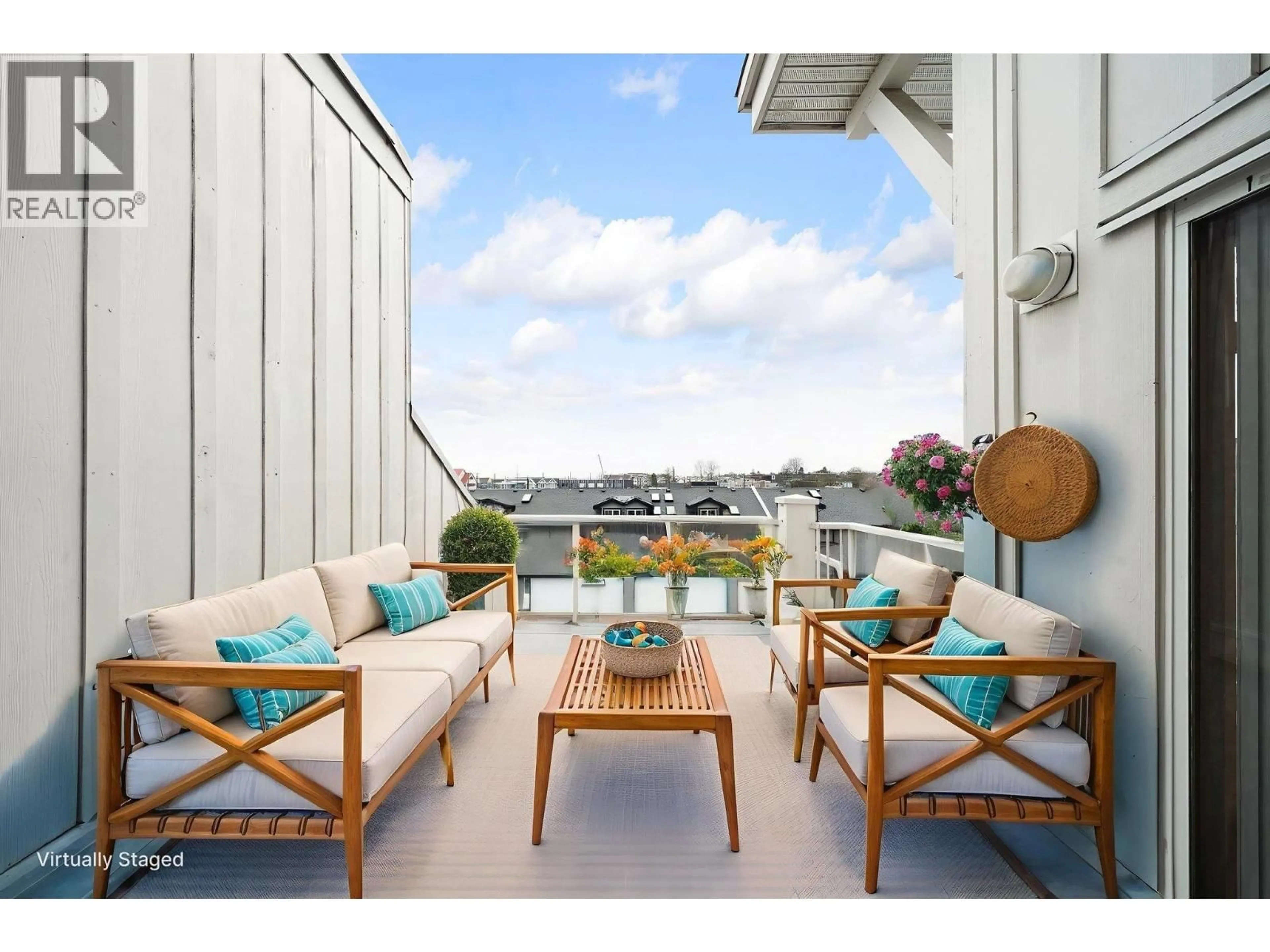 Patio, city buildings view from balcony for 411 - 4280 MONCTON STREET, Richmond British Columbia V7E6T4