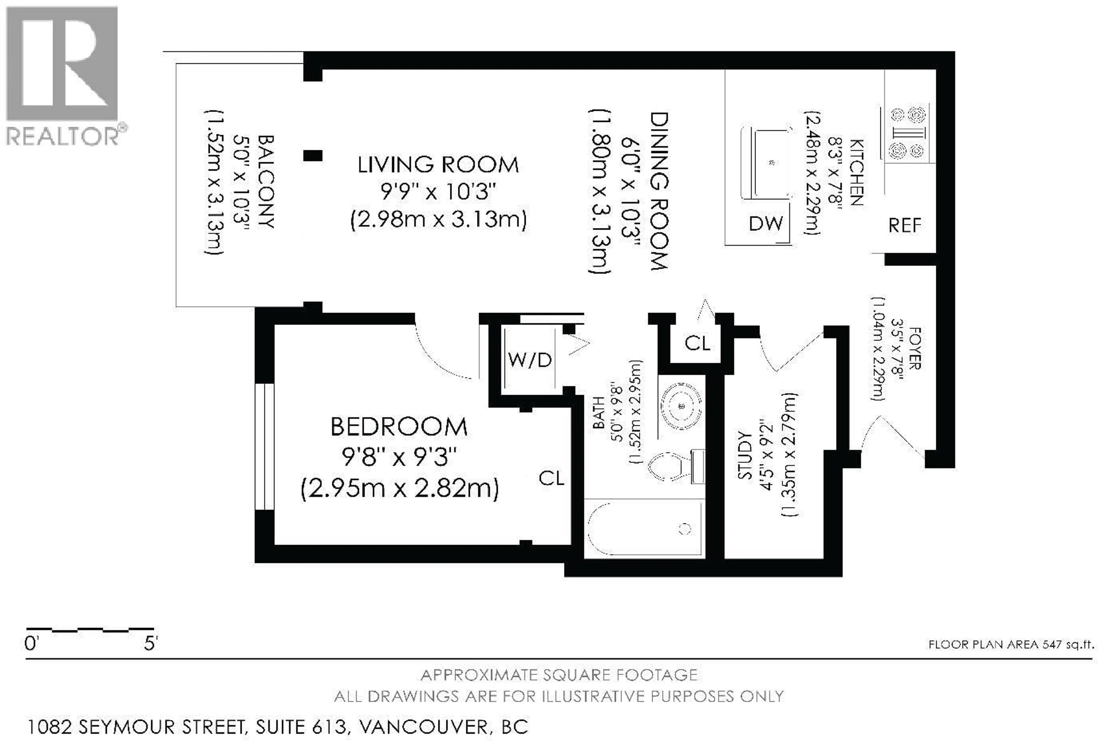Floor plan for 613 - 1082 SEYMOUR STREET, Vancouver British Columbia V6B1X9