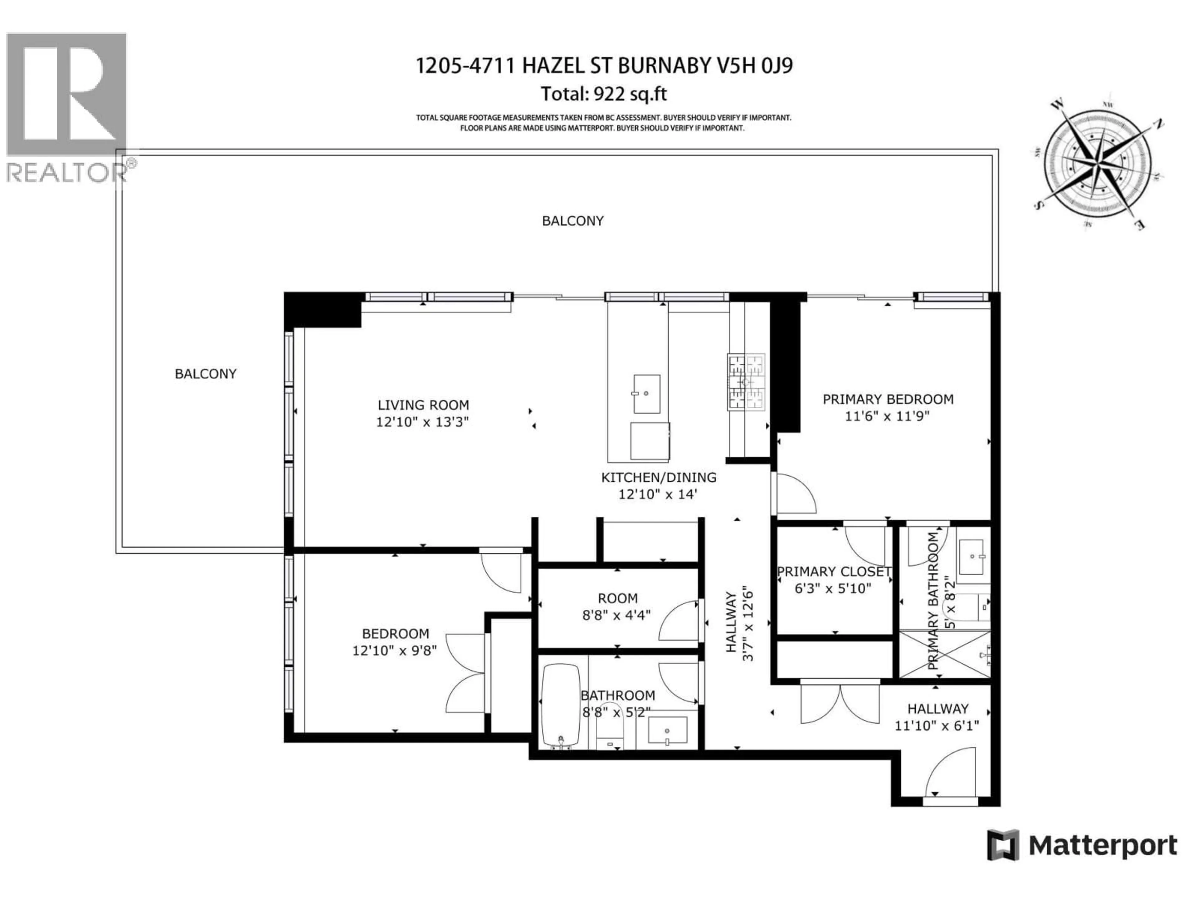 Floor plan for 1205 - 4711 HAZEL STREET, Burnaby British Columbia V5H0J9