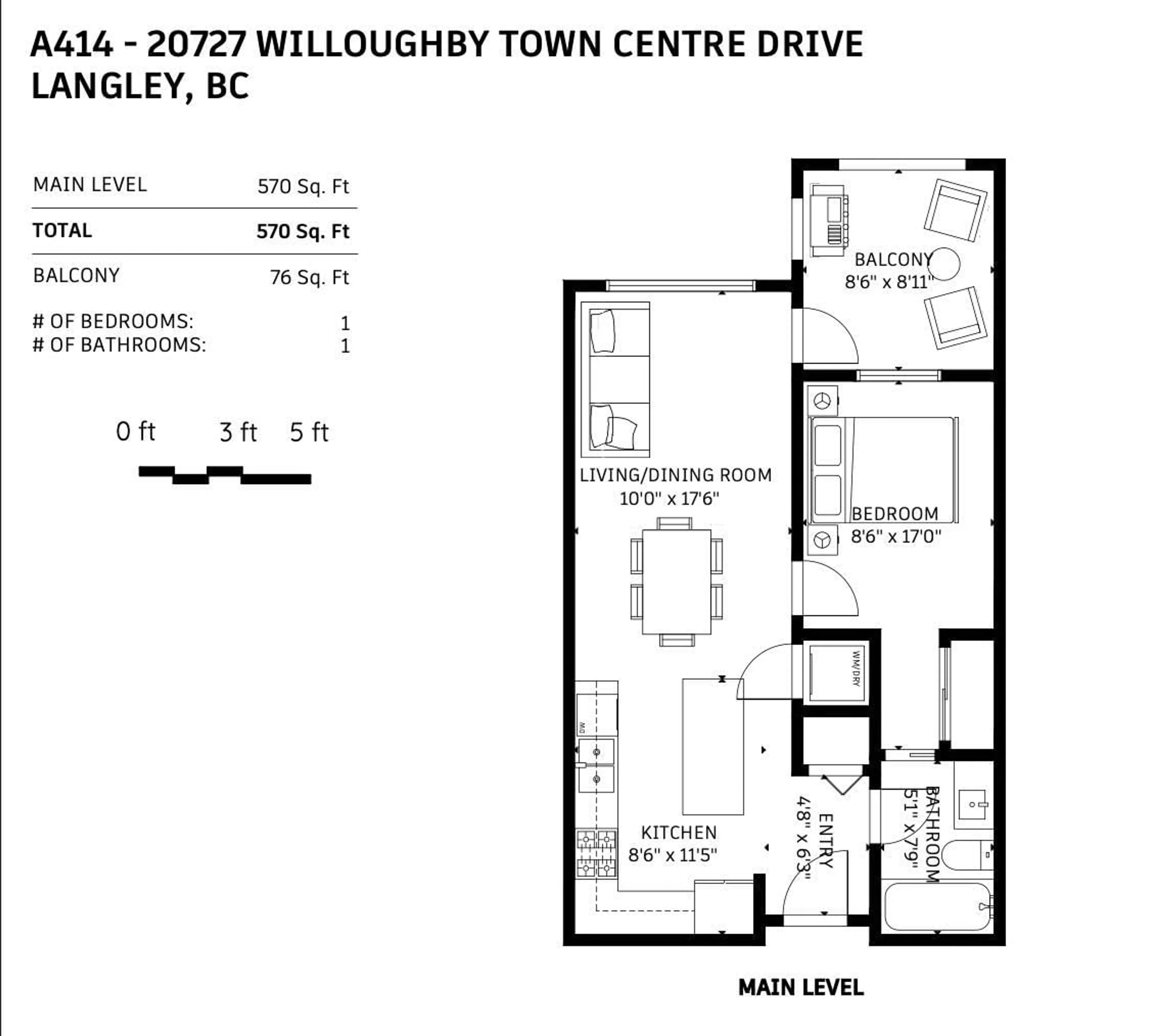 Floor plan for A414 - 20727 WILLOUGHBY TOWN CENTRE DRIVE, Langley British Columbia V2Y3N1