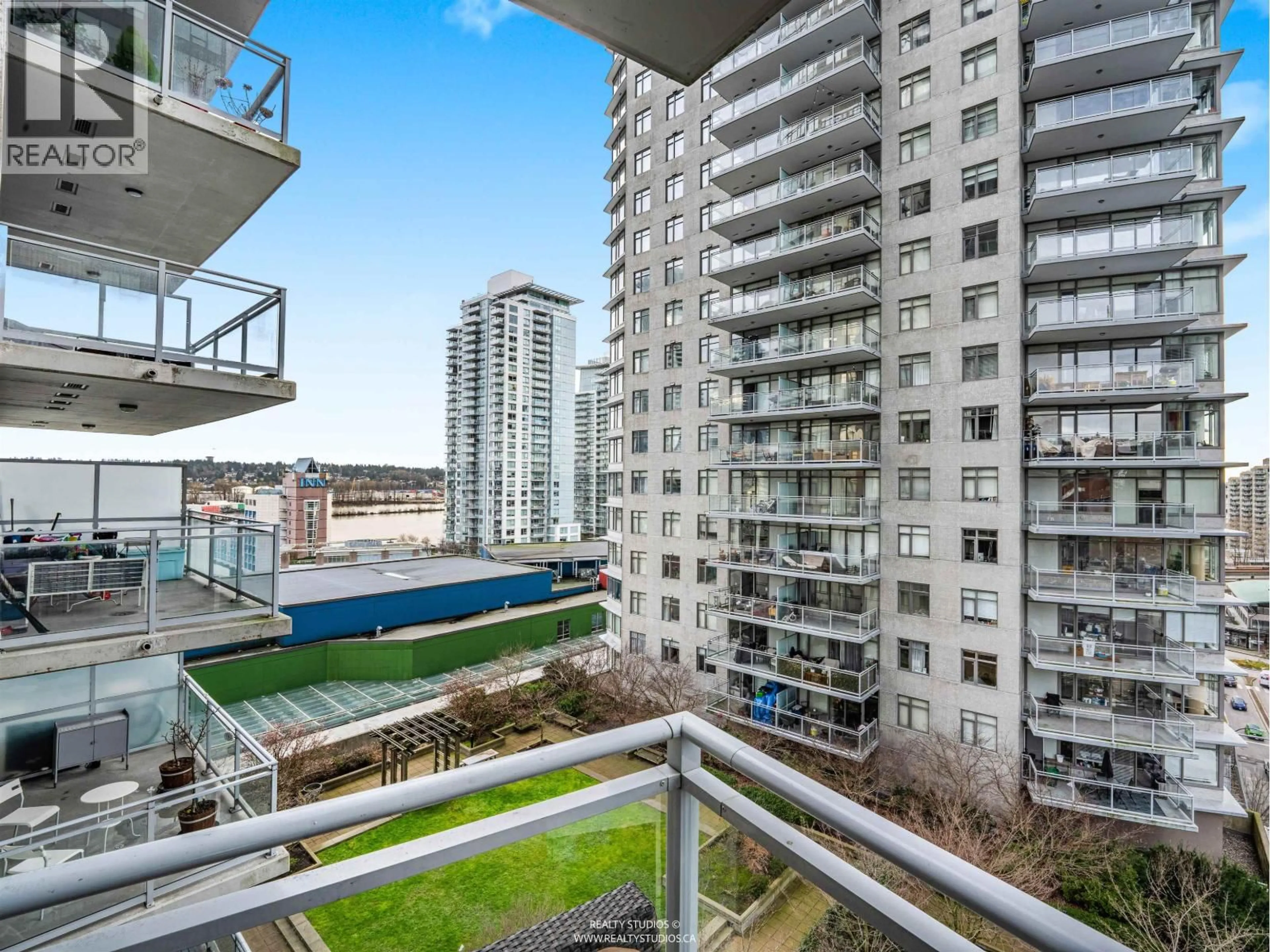 Balcony in the apartment, city buildings view from balcony for 1608 - 888 CARNARVON ST STREET, New Westminster British Columbia V3M0C6