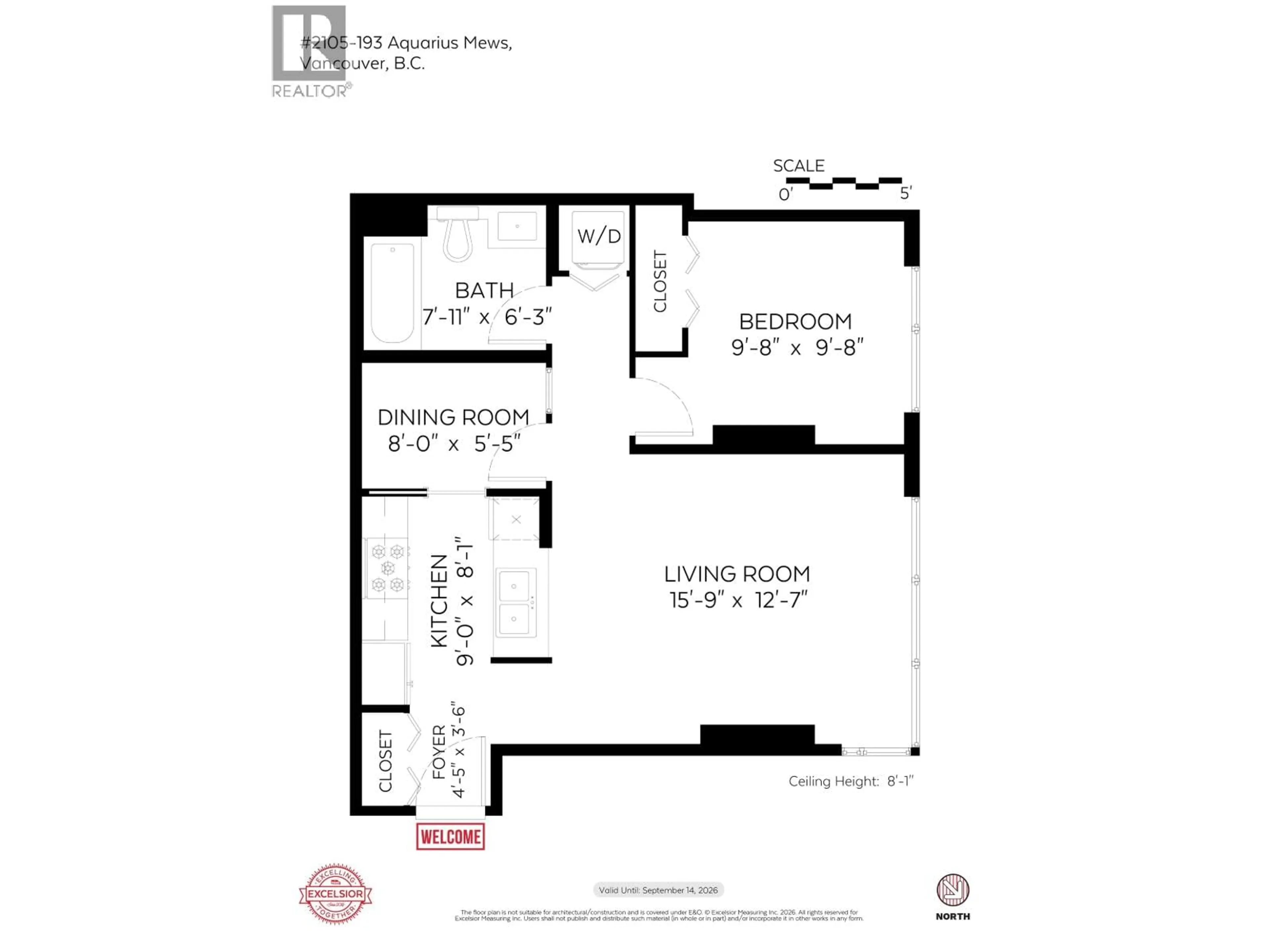 Floor plan for 2105 - 193 AQUARIUS MEWS, Vancouver British Columbia V6Z2Z2