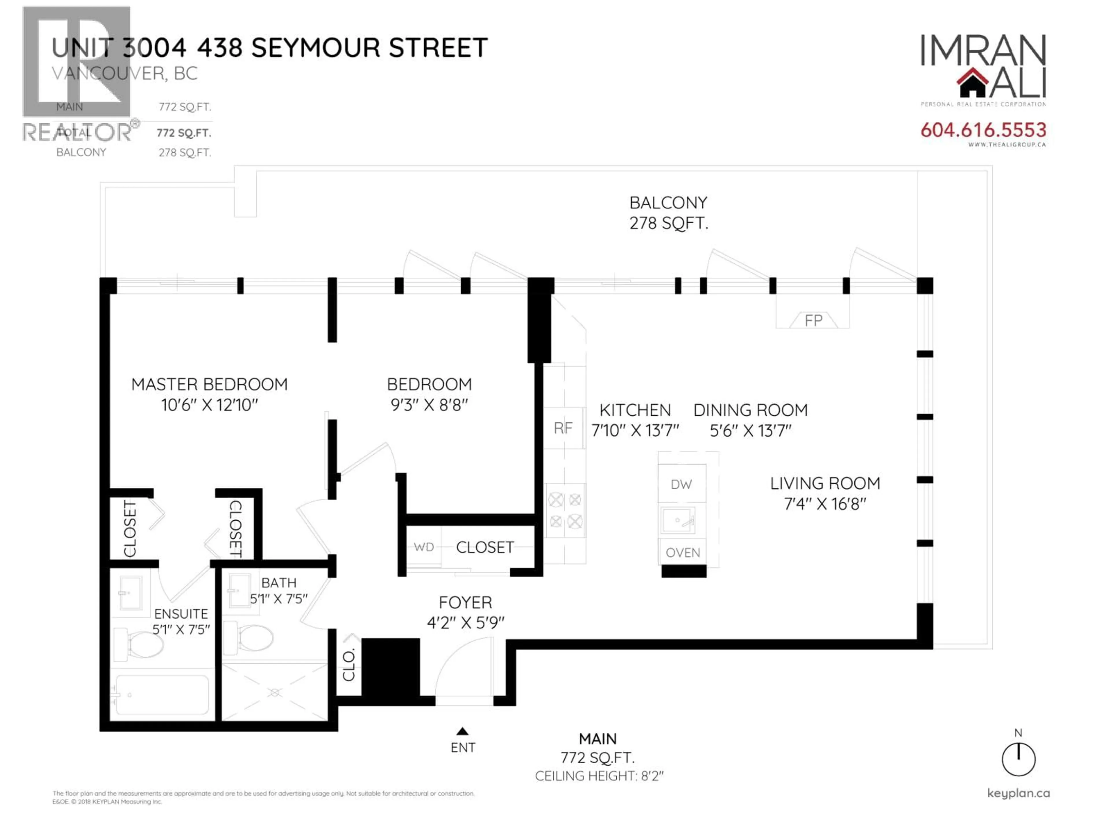 Floor plan for 3004 - 438 SEYMOUR STREET, Vancouver British Columbia V6B6H4