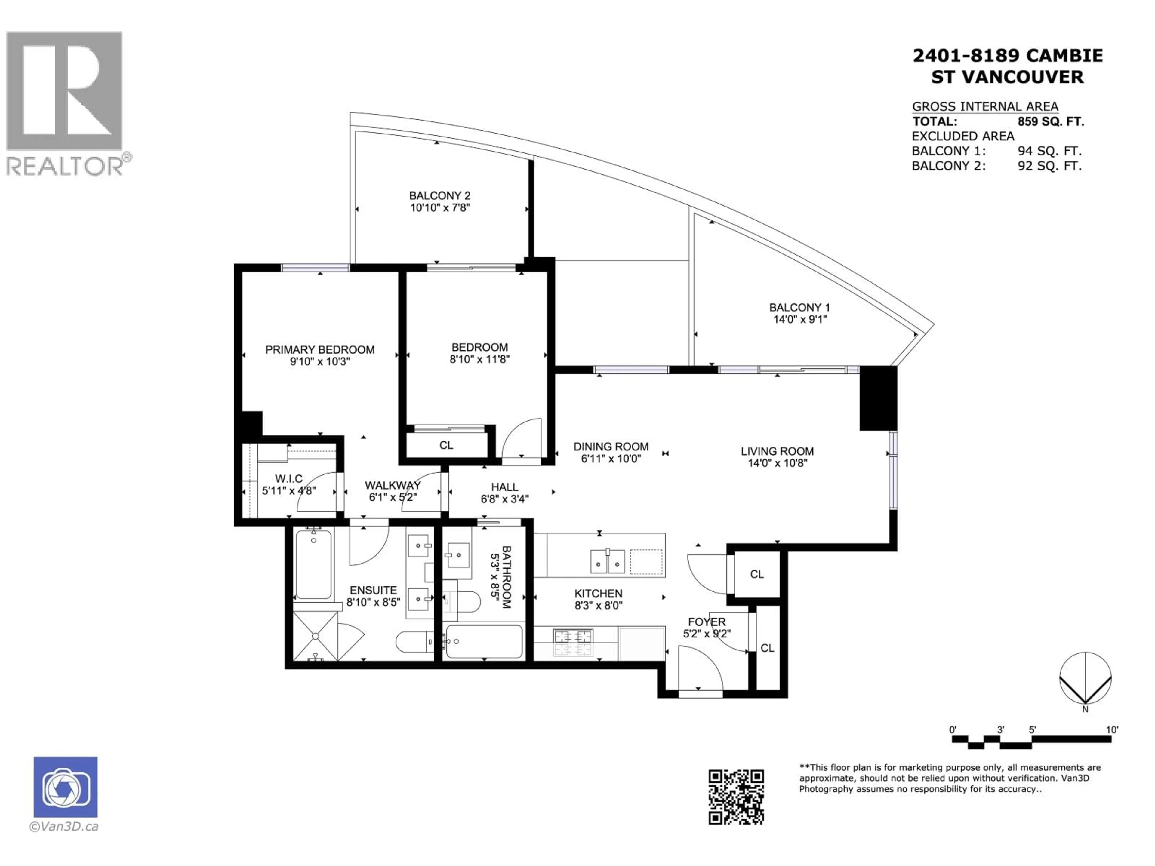 Floor plan for 2401 - 8189 CAMBIE STREET, Vancouver British Columbia V6P0G6