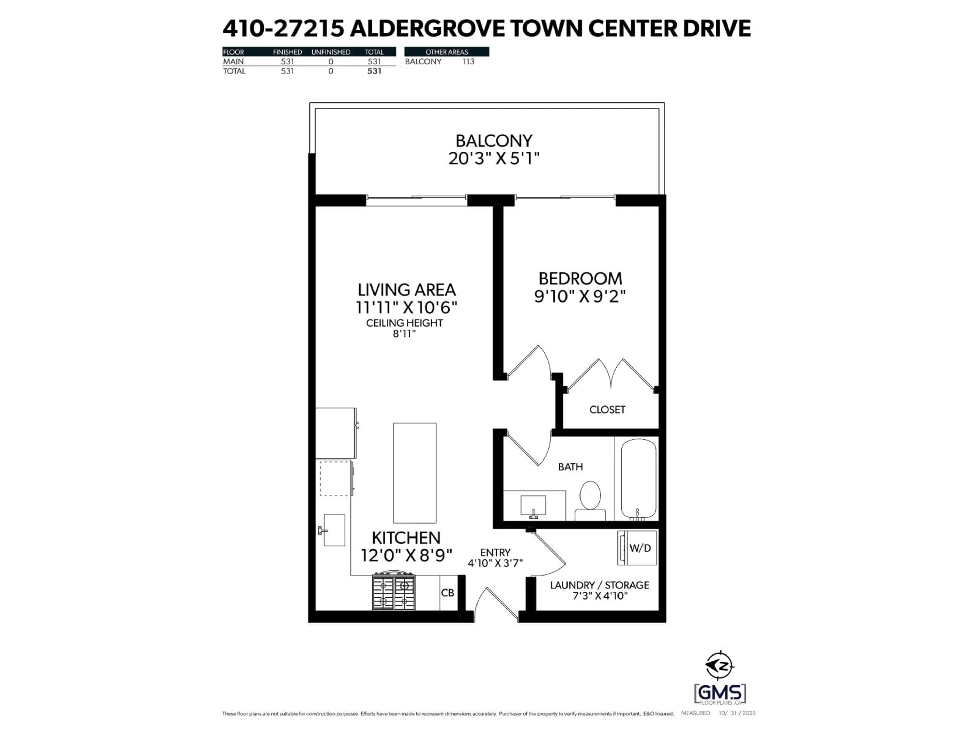 Floor plan for 410 - 27215 ALDERGROVE TOWN CENTRE DRIVE, Langley British Columbia V4W0E3