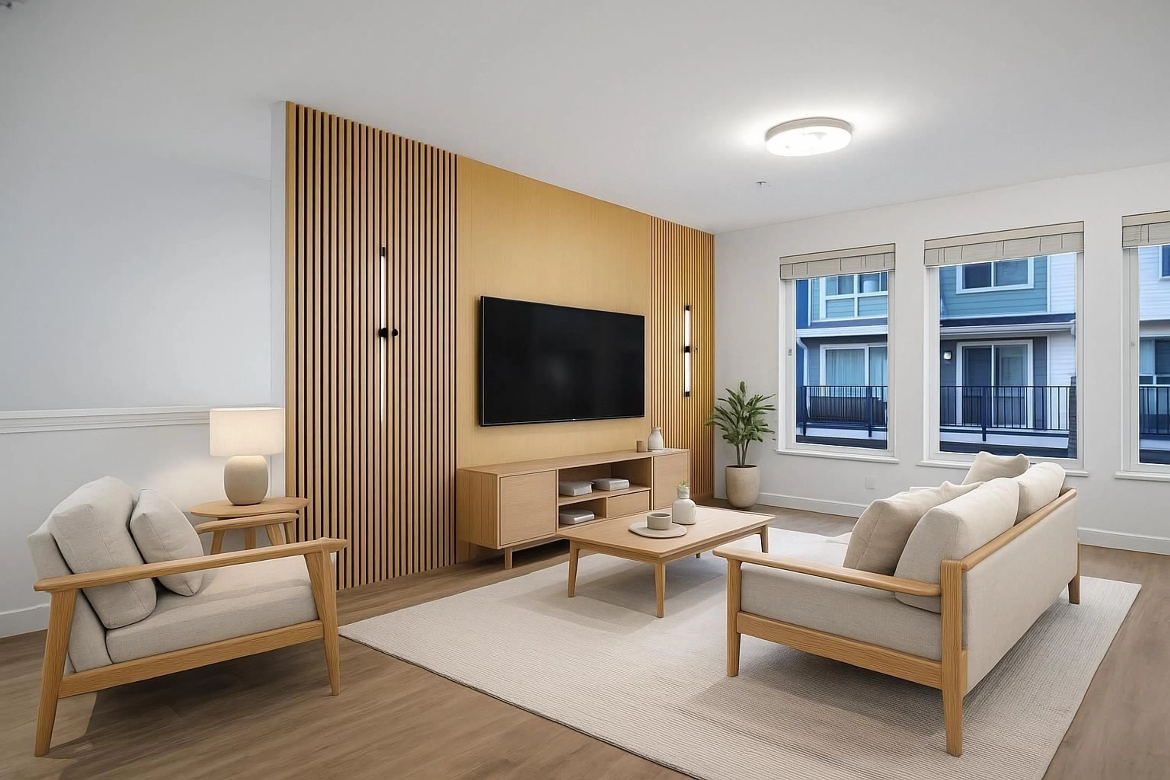 Living room with furniture, wood/laminate floor for 73 - 8371 202B STREET, Langley British Columbia V2Y4K6