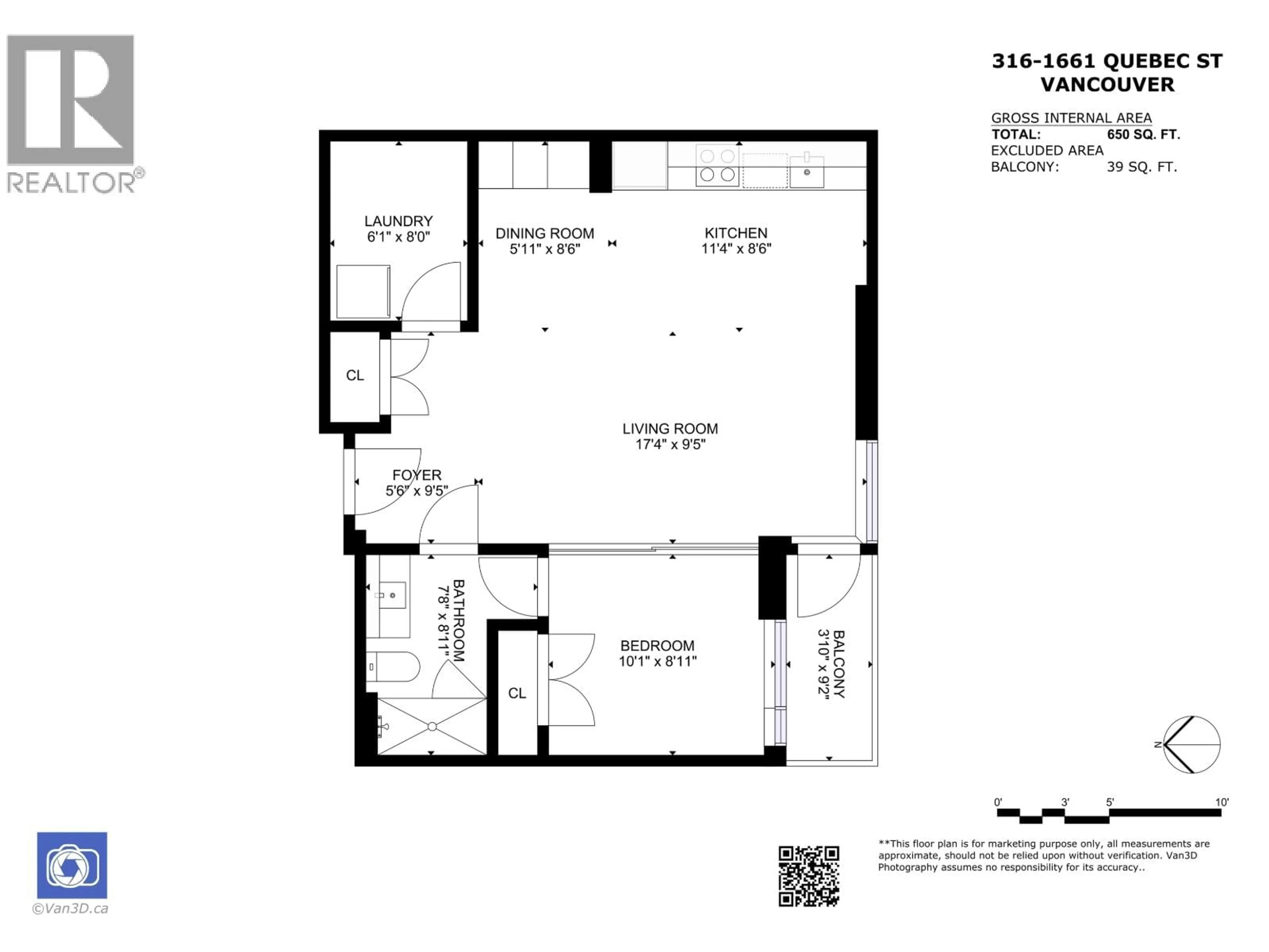 Floor plan for 316 - 1661 QUEBEC STREET, Vancouver British Columbia V6A0H2