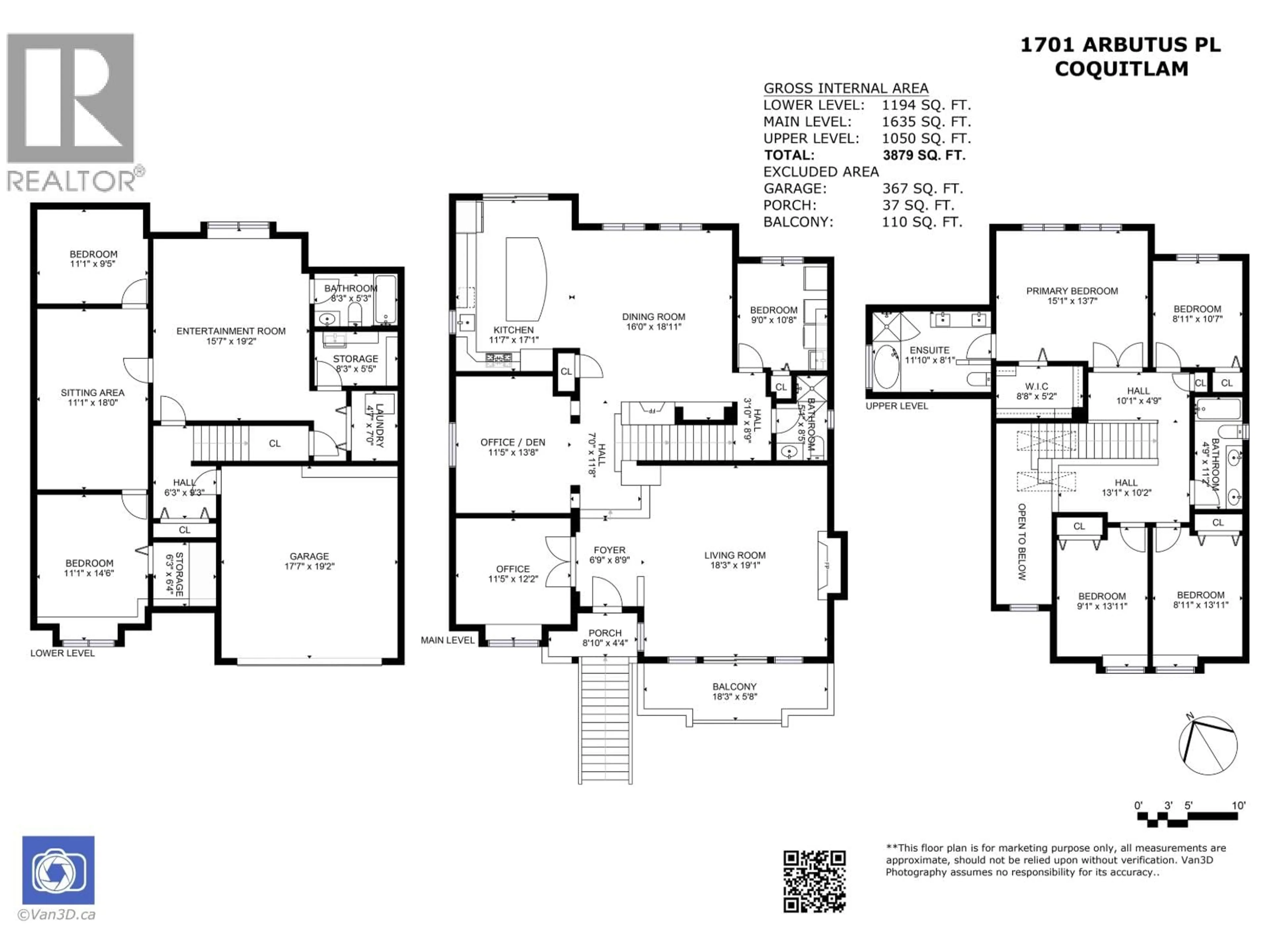 Floor plan for 1701 ARBUTUS PLACE, Coquitlam British Columbia V3E3K2