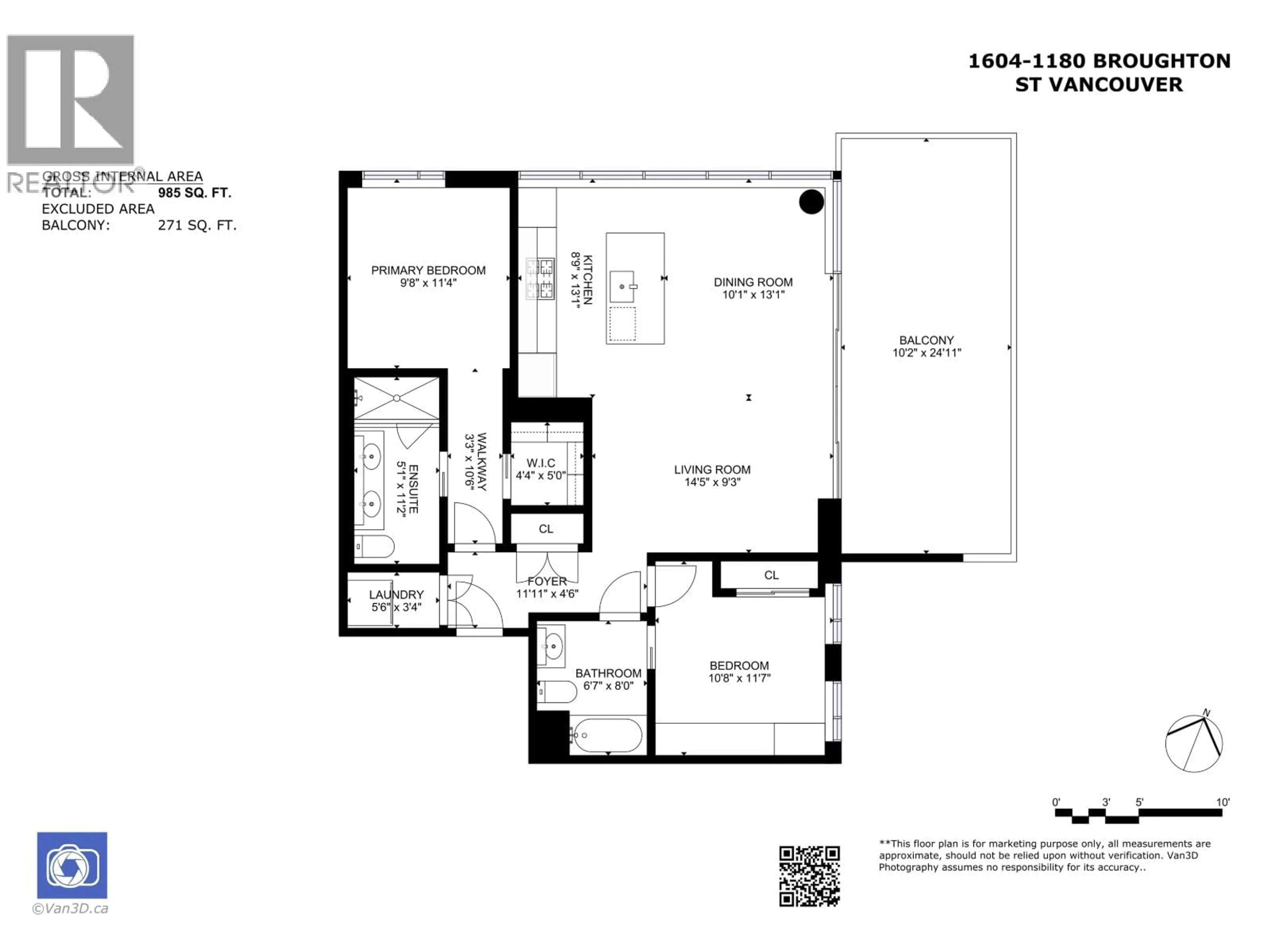 Floor plan for 1604 - 1180 BROUGHTON STREET, Vancouver British Columbia V6G2B1