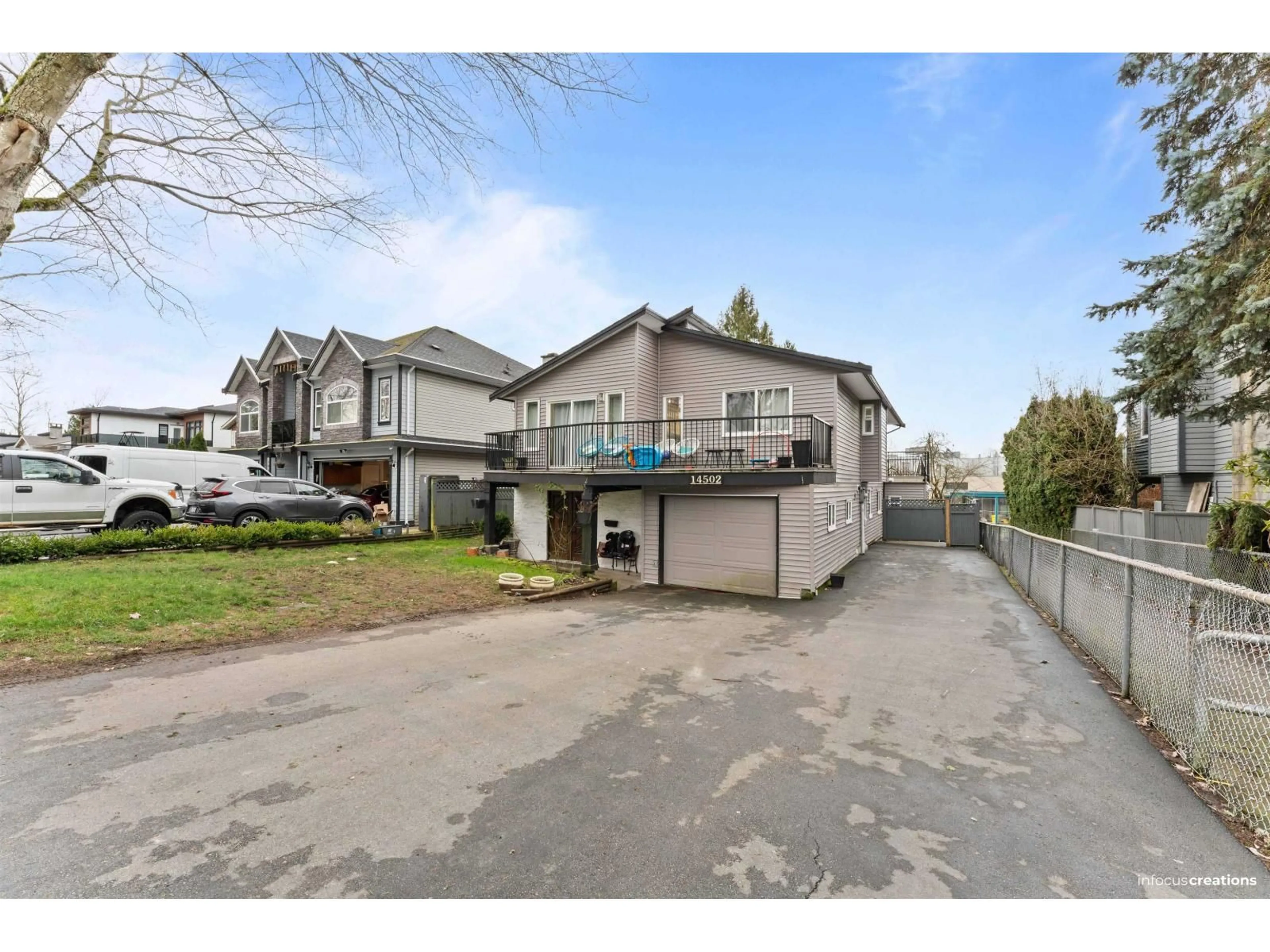 A pic from outside/outdoor area/front of a property/back of a property/a pic from drone, street for 14502 85A AVENUE, Surrey British Columbia V3S5T6