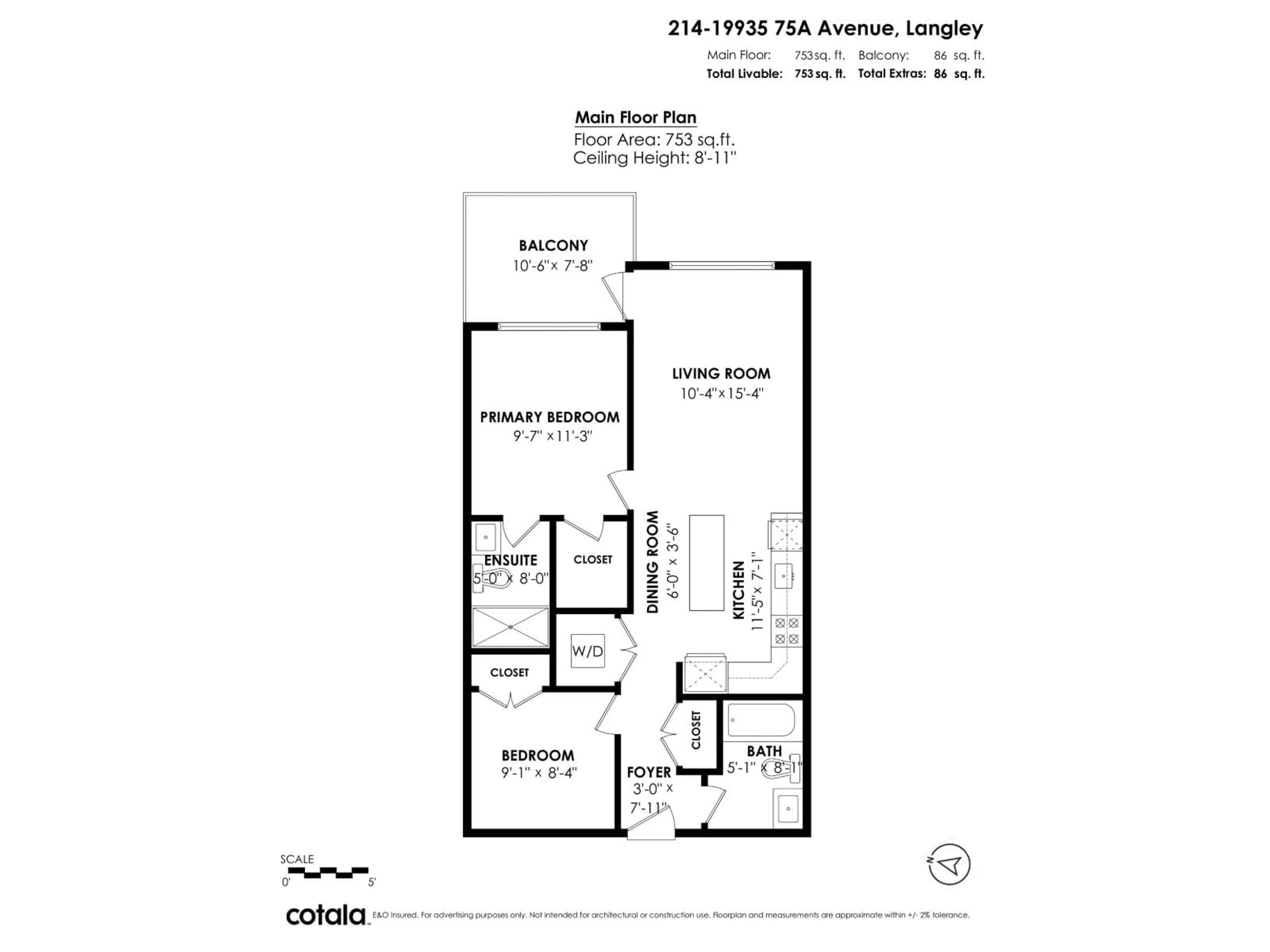 Floor plan for 214 - 19935 75A AVENUE, Langley British Columbia V2Y4L6