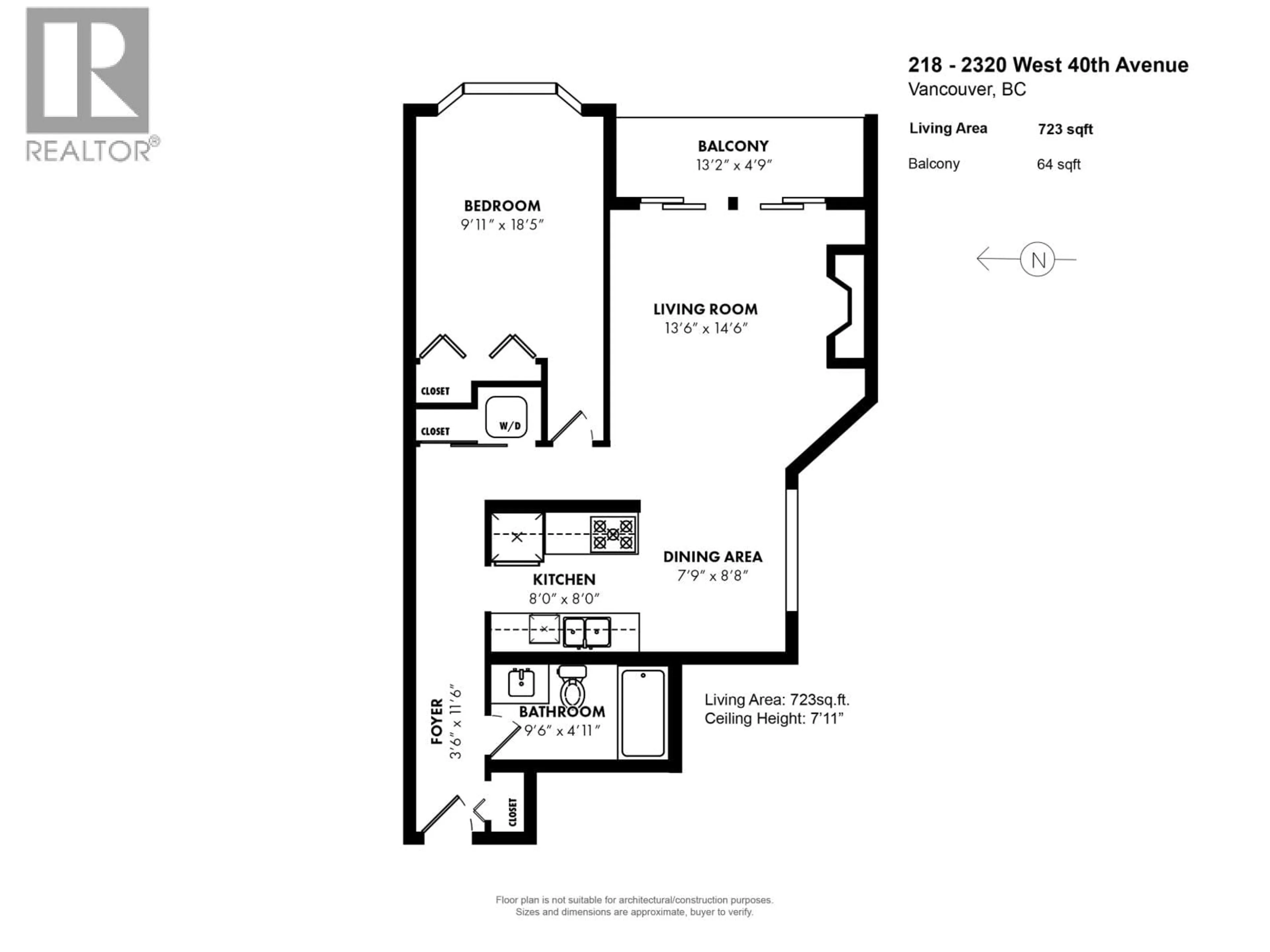 Floor plan for 218 - 2320 40TH AVENUE, Vancouver British Columbia V6M4H6