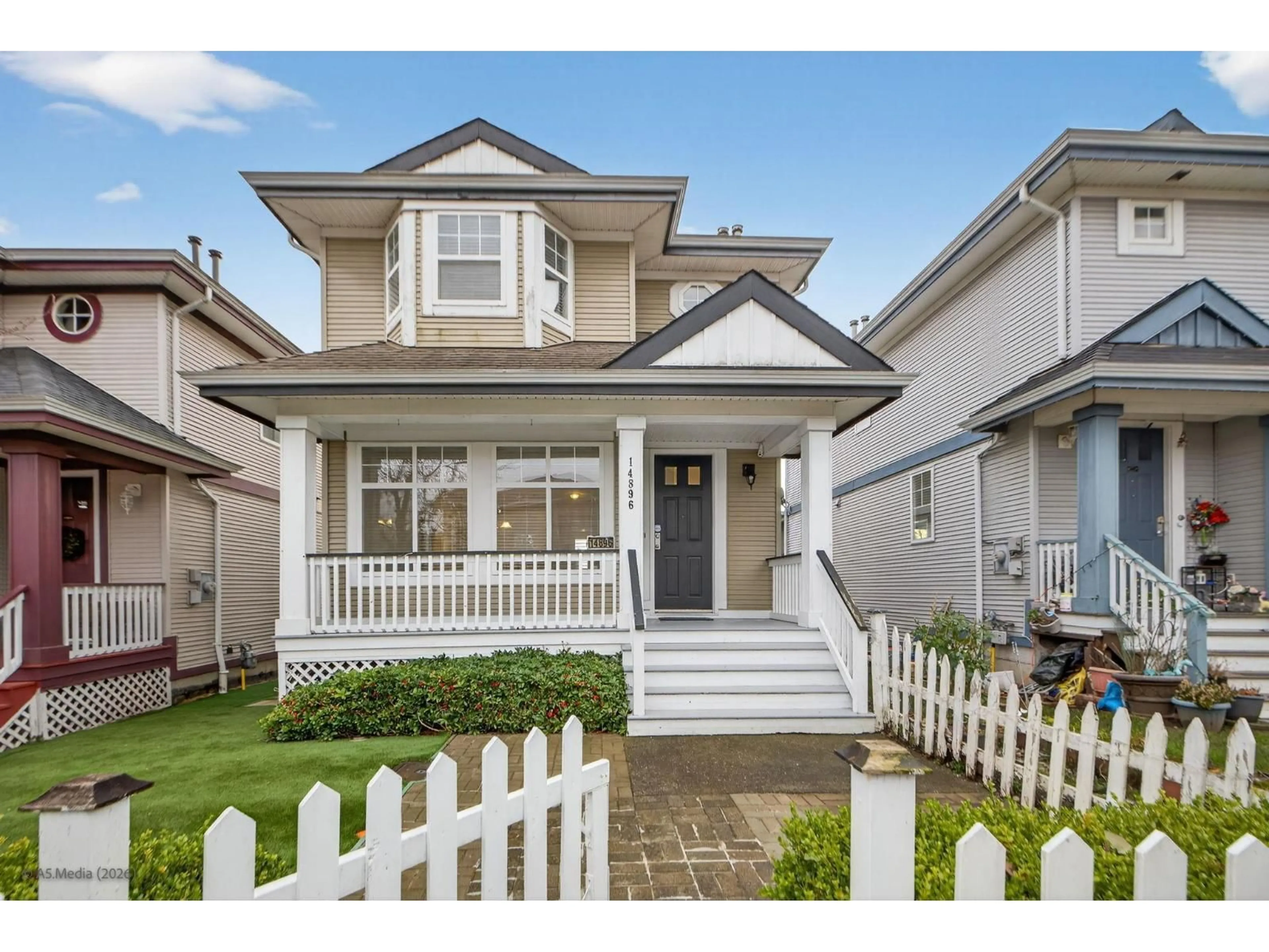 Home with vinyl exterior material, street for 14896 56A AVENUE, Surrey British Columbia V3S8X1