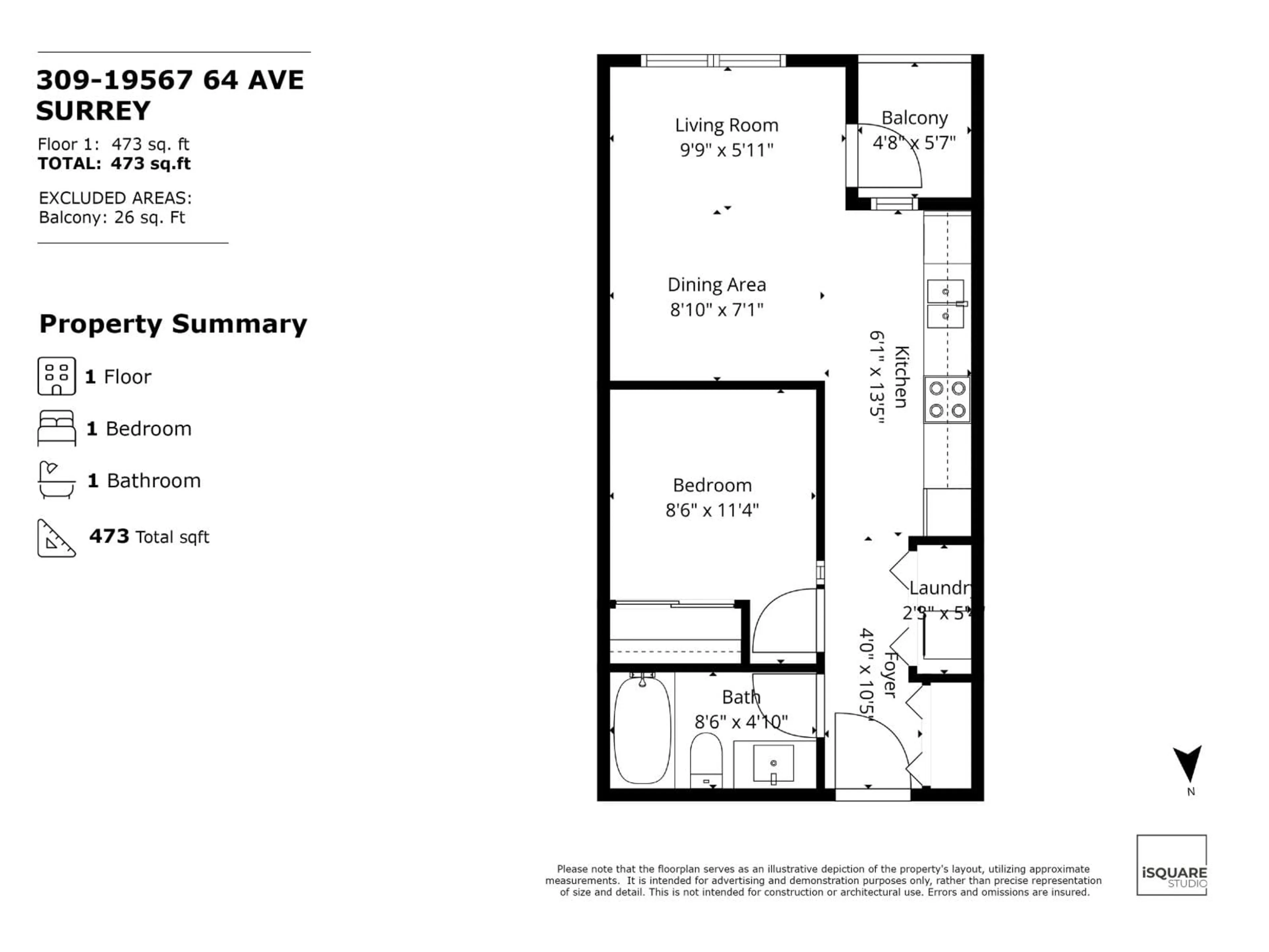 Floor plan for 309 - 19567 64 AVENUE, Surrey British Columbia V3S7H8