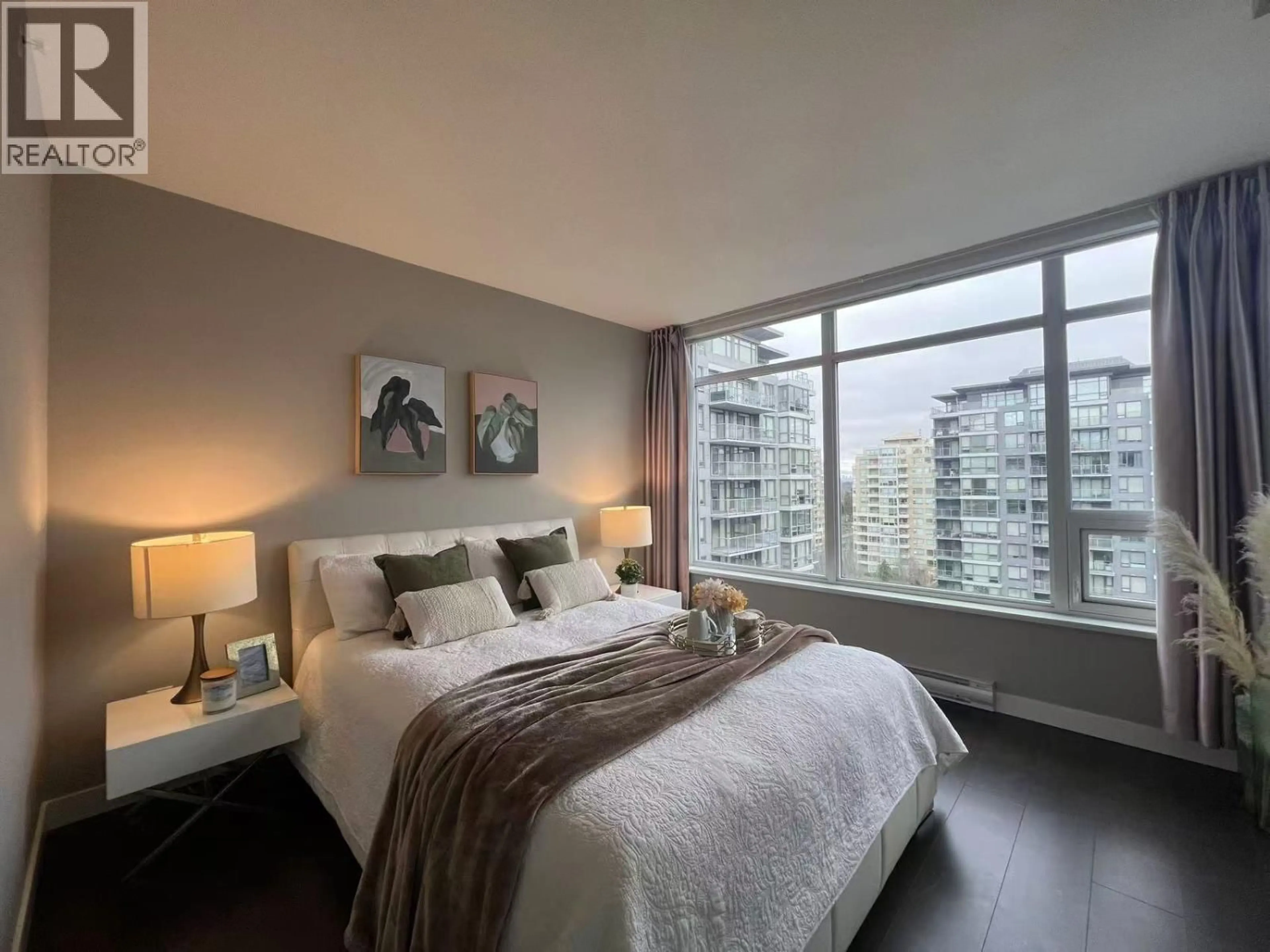 Bedroom with bed, wood/laminate floor for 1210 - 6188 NO. 3 ROAD, Richmond British Columbia V6Y0J3