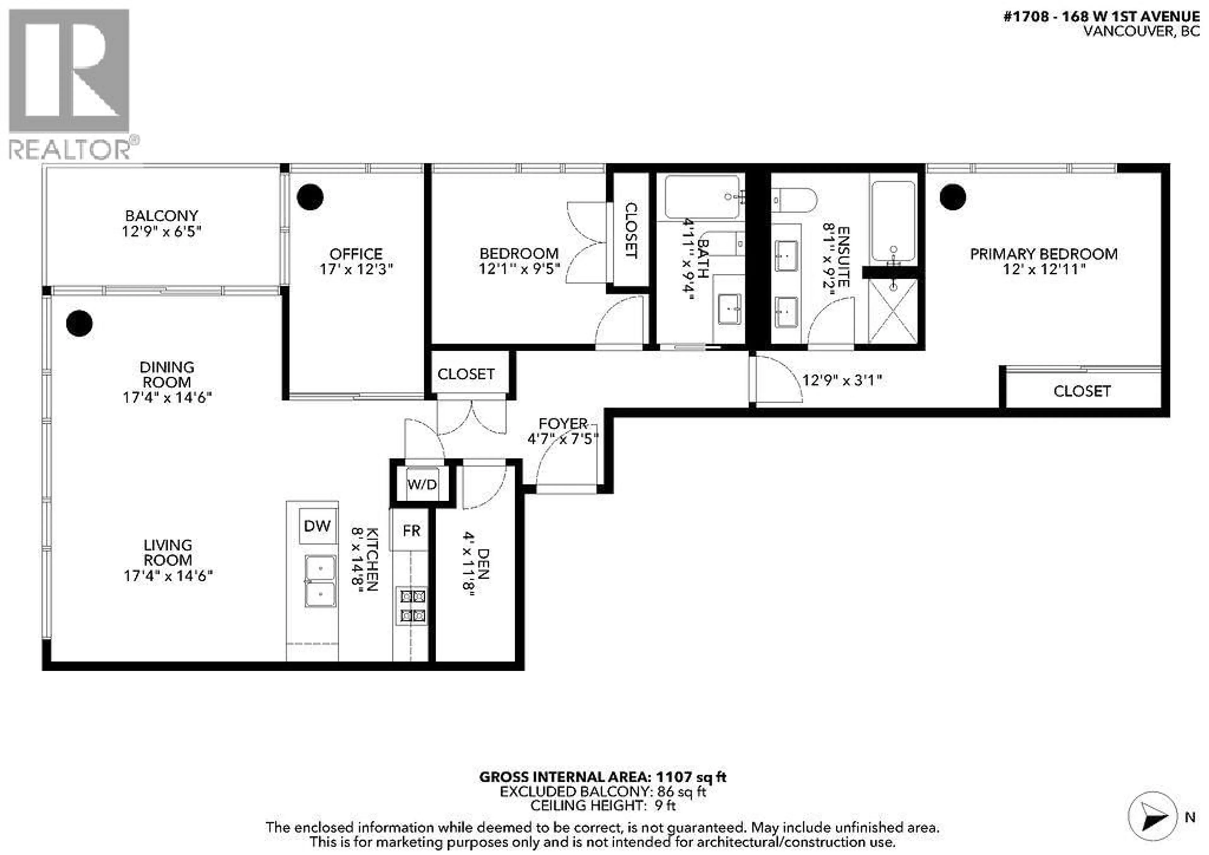 Floor plan for 1708 - 168 1ST AVENUE, Vancouver British Columbia V5Y0H6