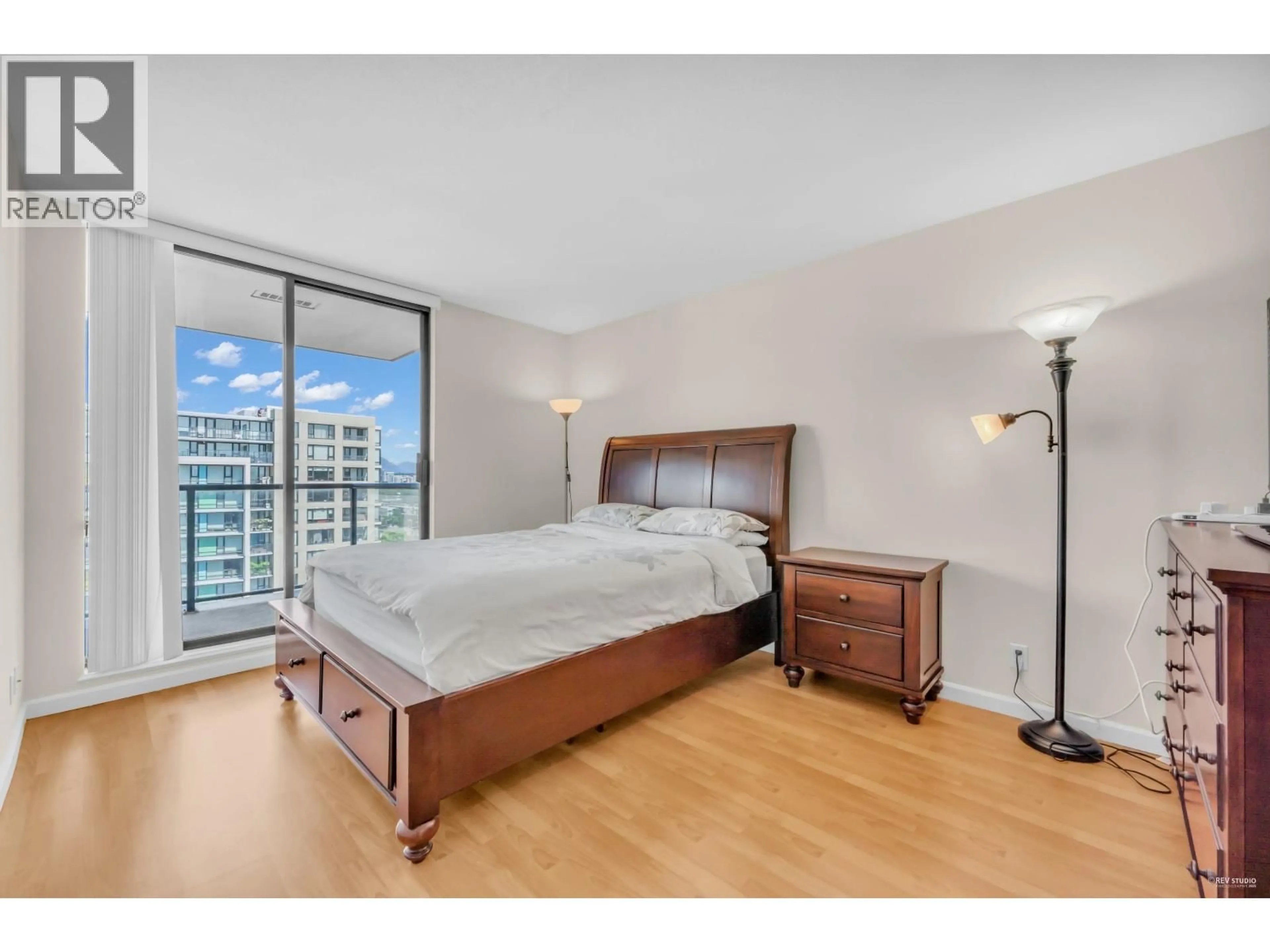 Bedroom with bed, wood/laminate floor for 1708 - 7831 WESTMINSTER HIGHWAY, Richmond British Columbia V6X4J4