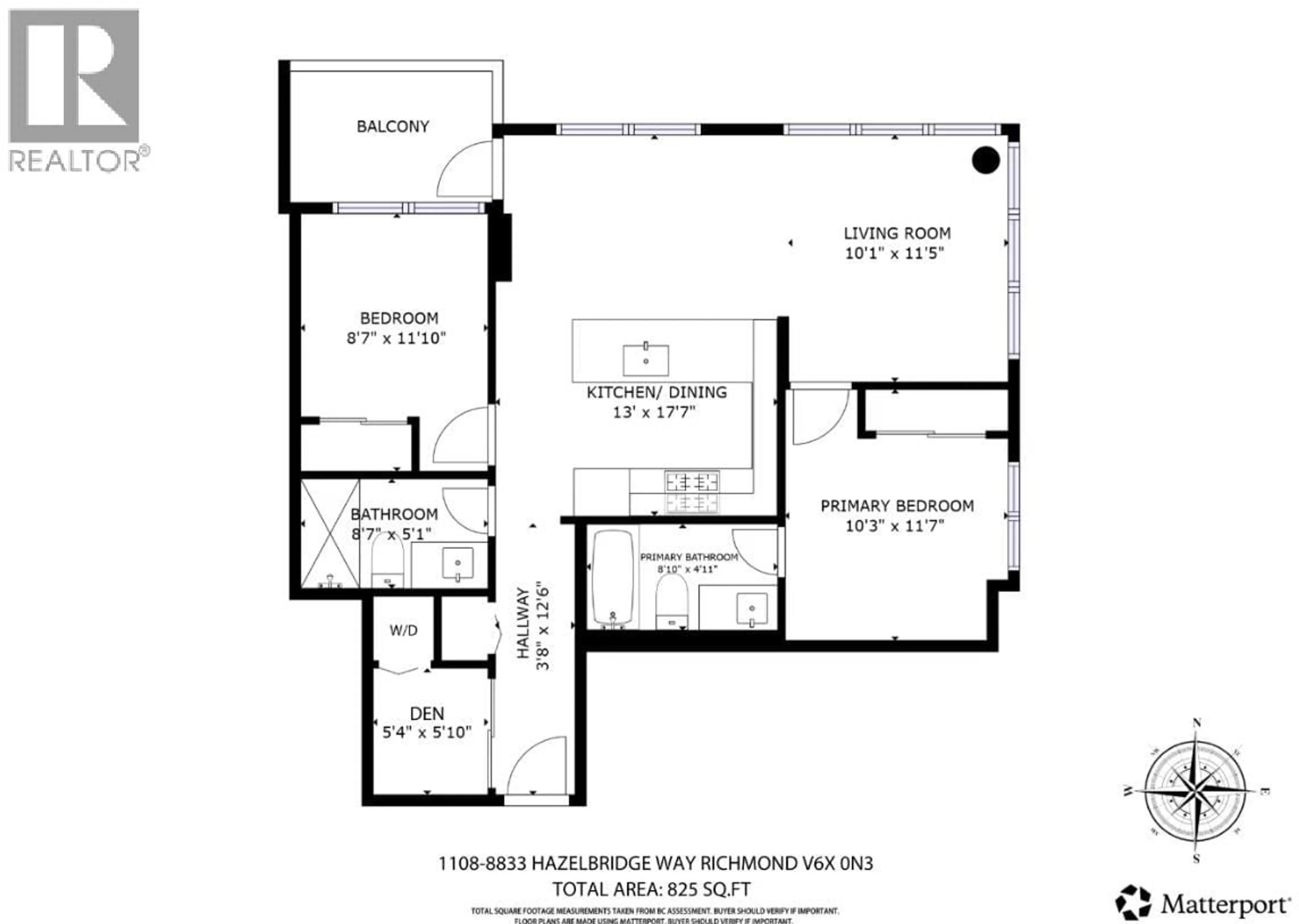 Floor plan for 1108 - 8833 HAZELBRIDGE WAY, Richmond British Columbia V6X0N3