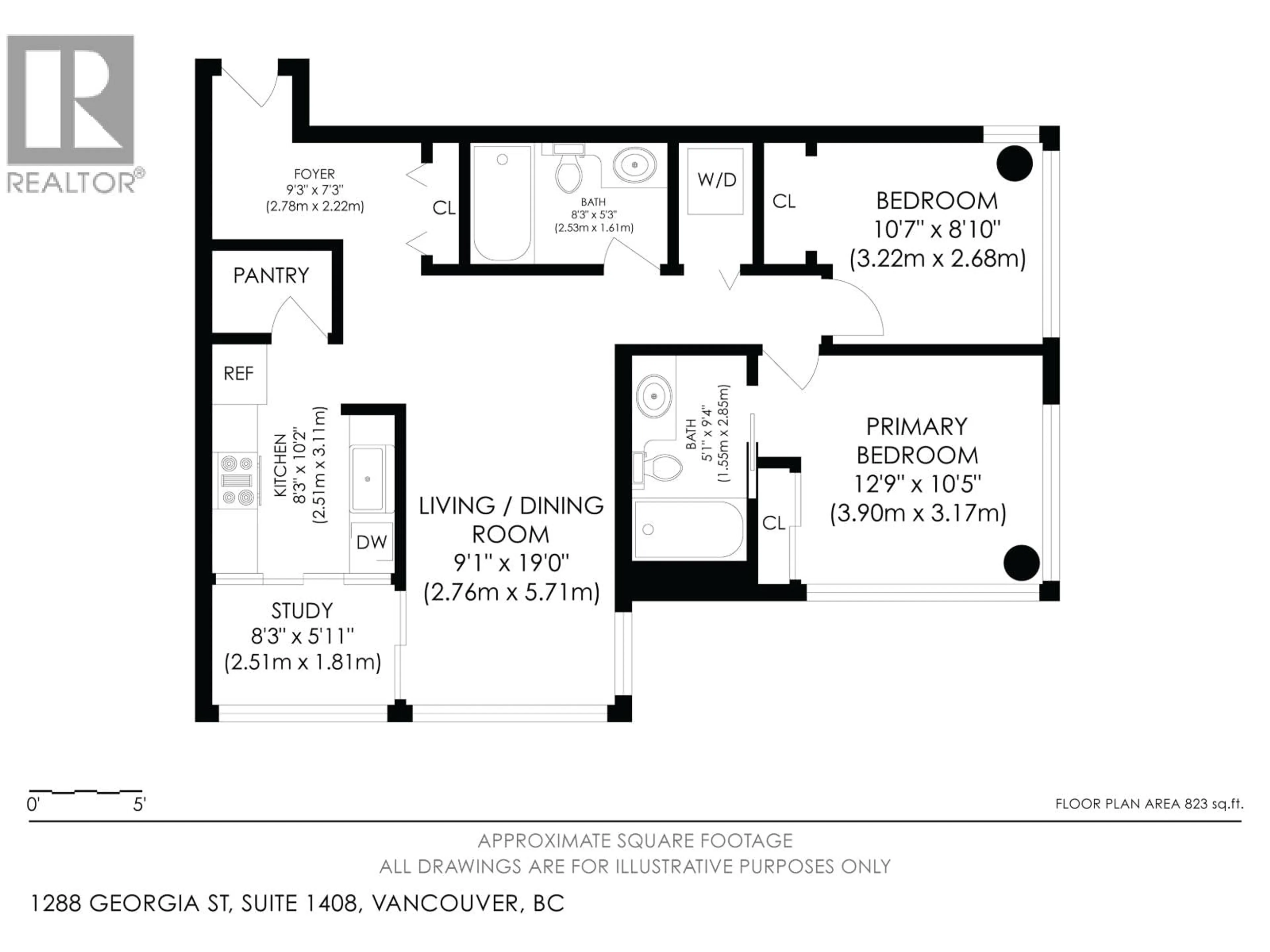Floor plan for 1408 - 1288 GEORGIA STREET, Vancouver British Columbia V6E4R3