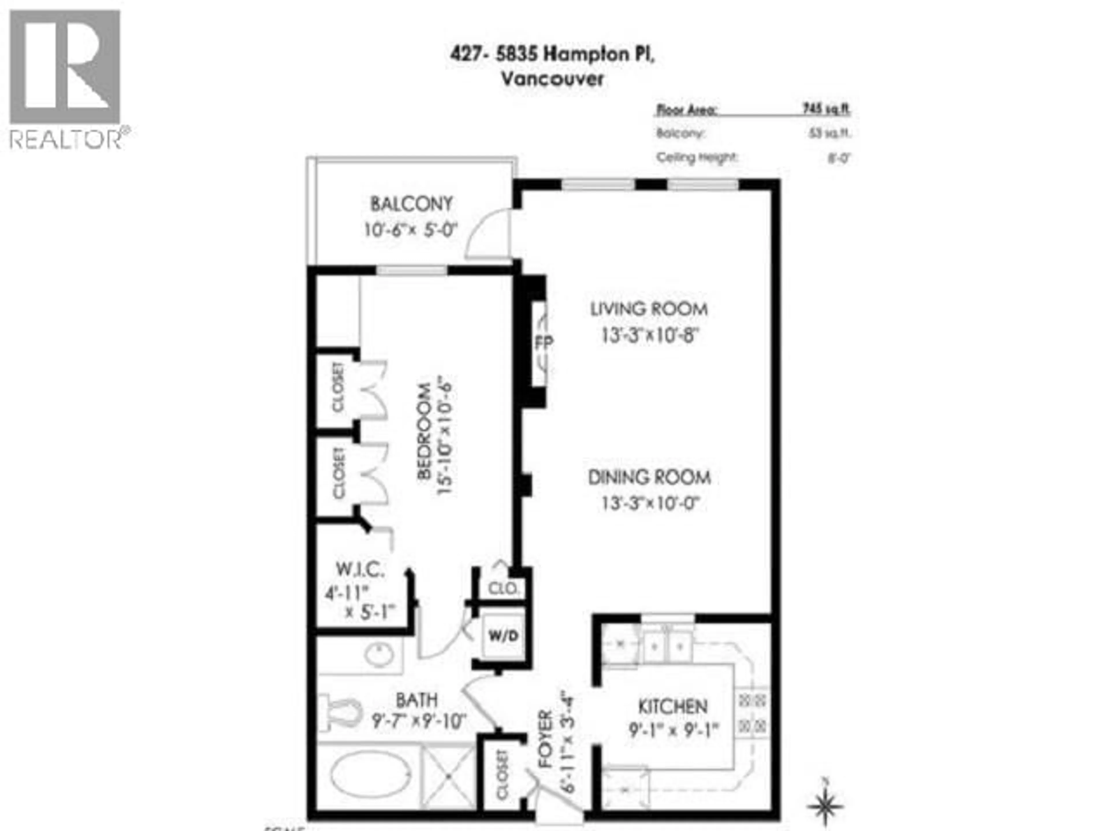 Floor plan for 427 - 5835 HAMPTON PLACE, Vancouver British Columbia V6T2G2