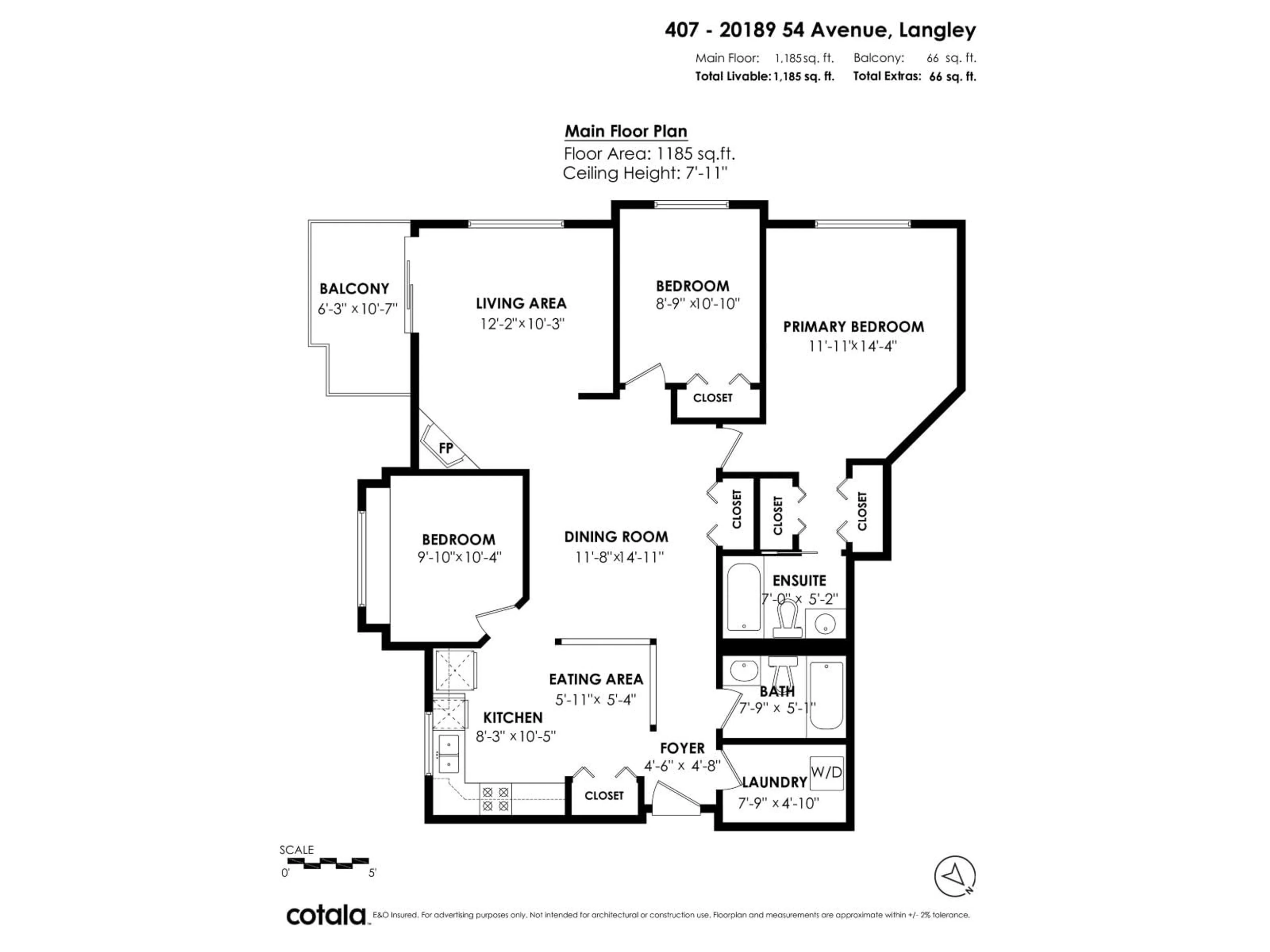 Floor plan for 407 - 20189 54 AVENUE, Langley British Columbia V3A3W2