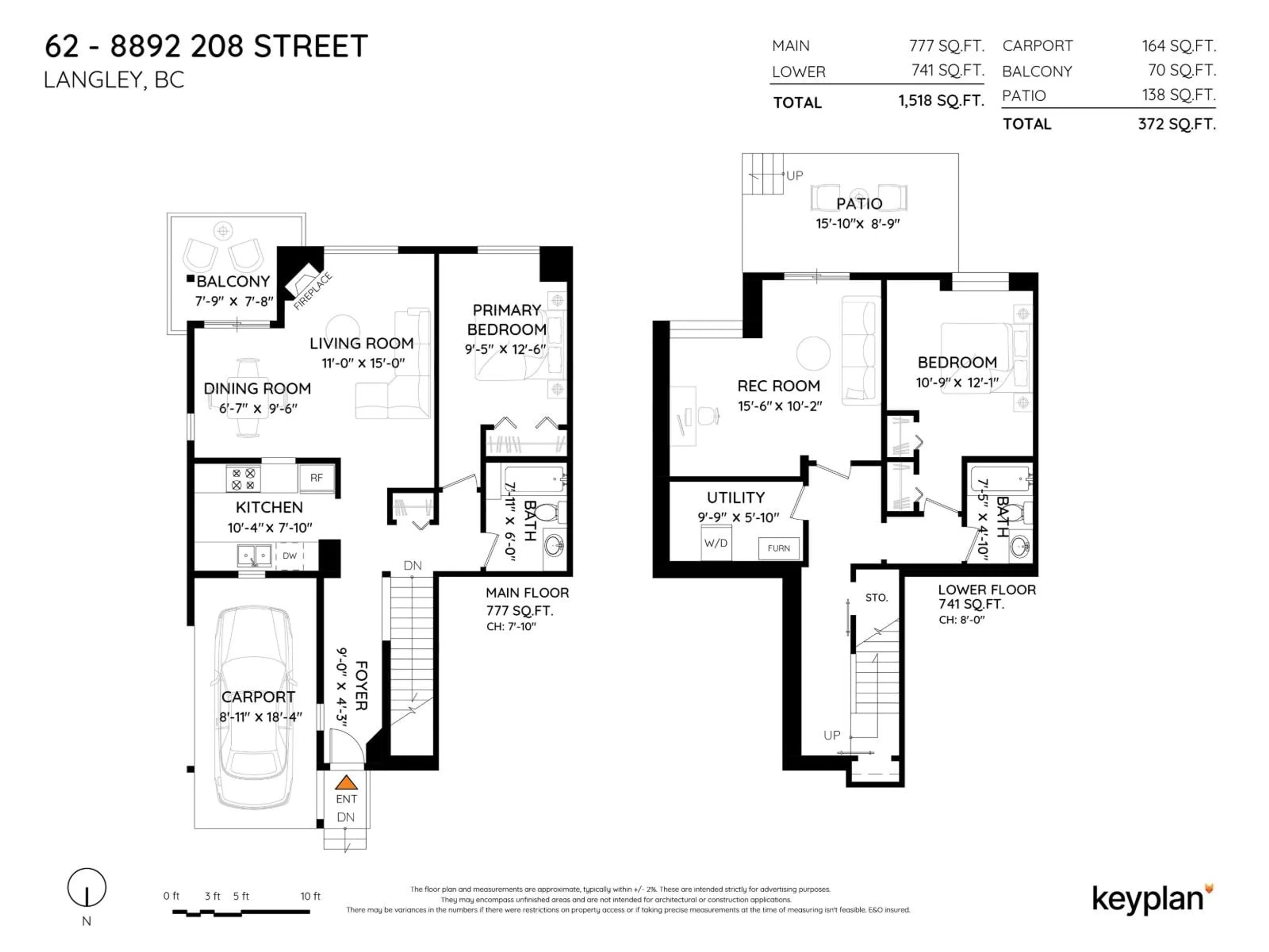 Floor plan for 62 - 8892 208 STREET, Langley British Columbia V1M2N8