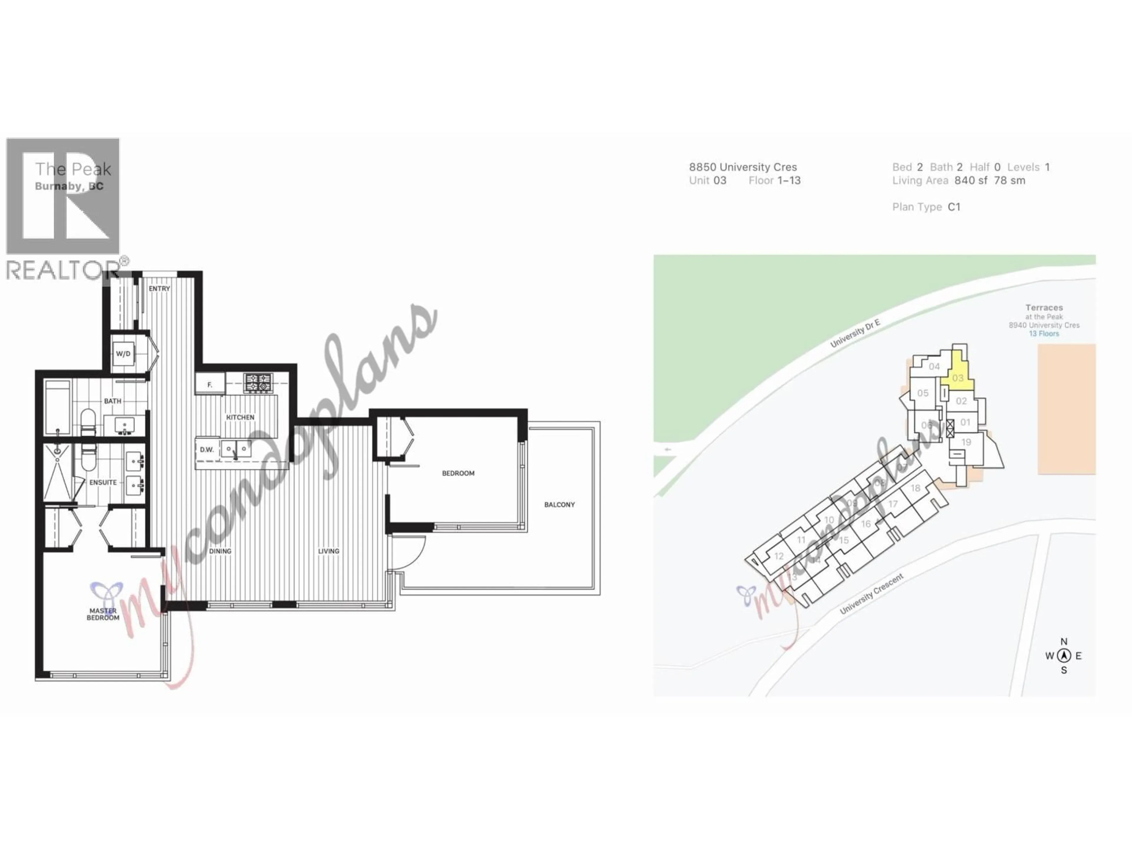 Floor plan for 303 - 8850 UNIVERSITY CRESCENT, Burnaby British Columbia V5A4Y8