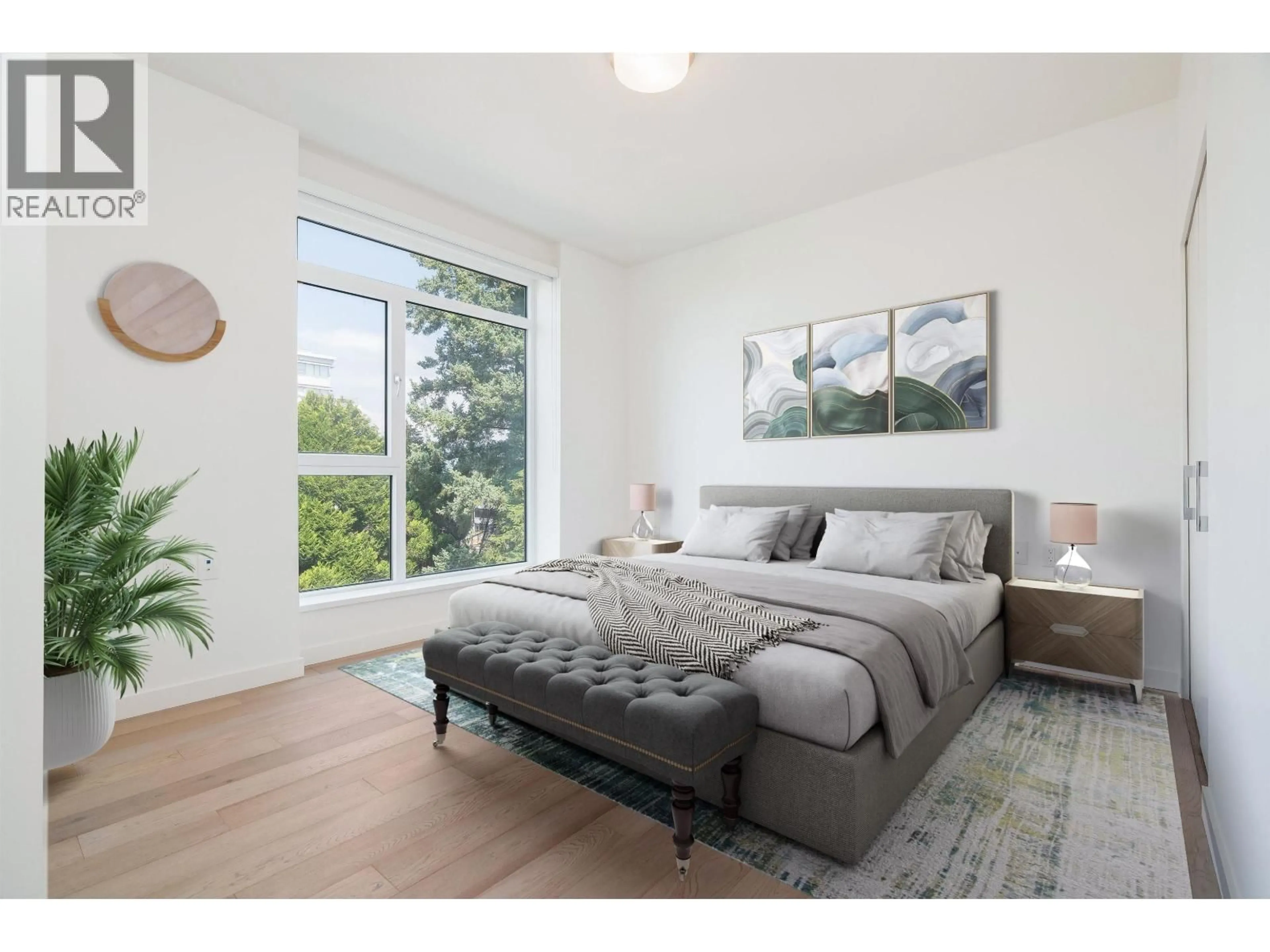 Bedroom with bed, wood/laminate floor for 403 - 4171 CAMBIE STREET, Vancouver British Columbia V5Z2Y2
