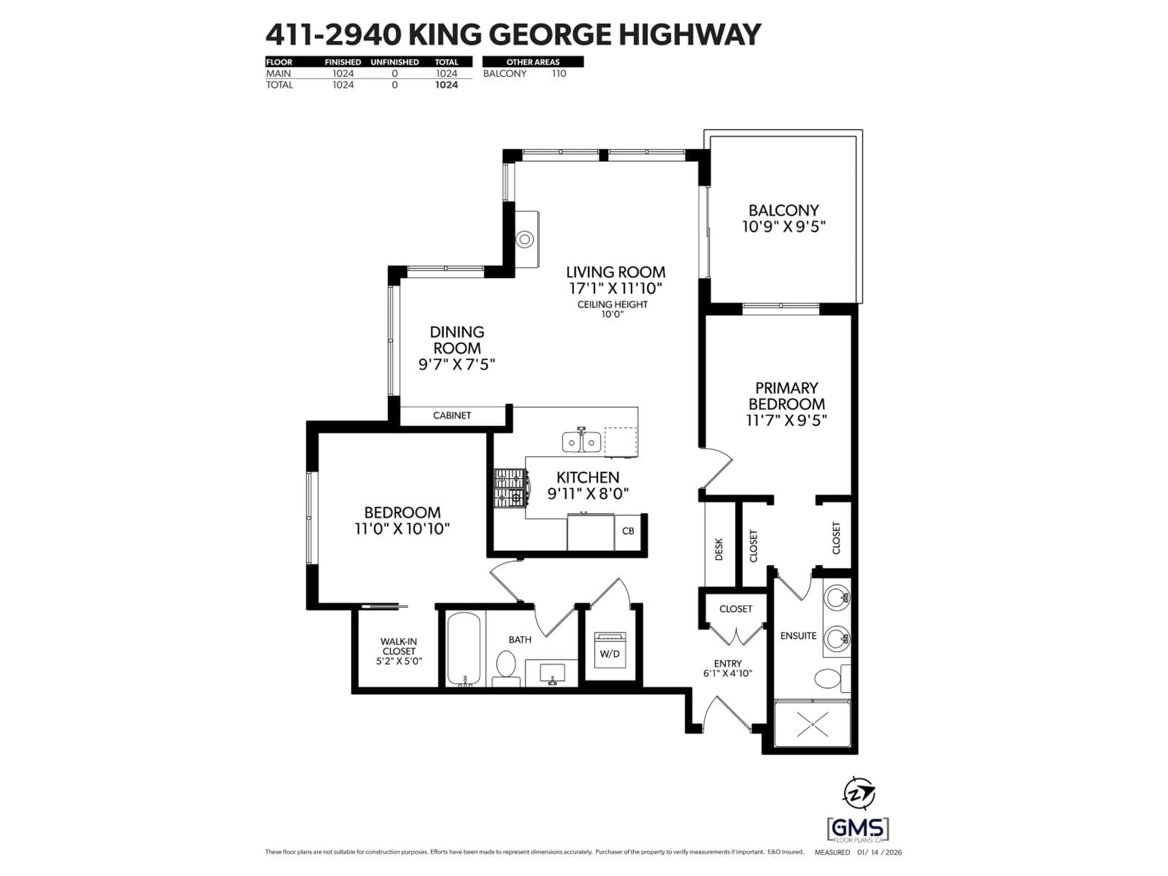 Floor plan for 411 - 2940 KING GEORGE BOULEVARD, Surrey British Columbia V4P0E4