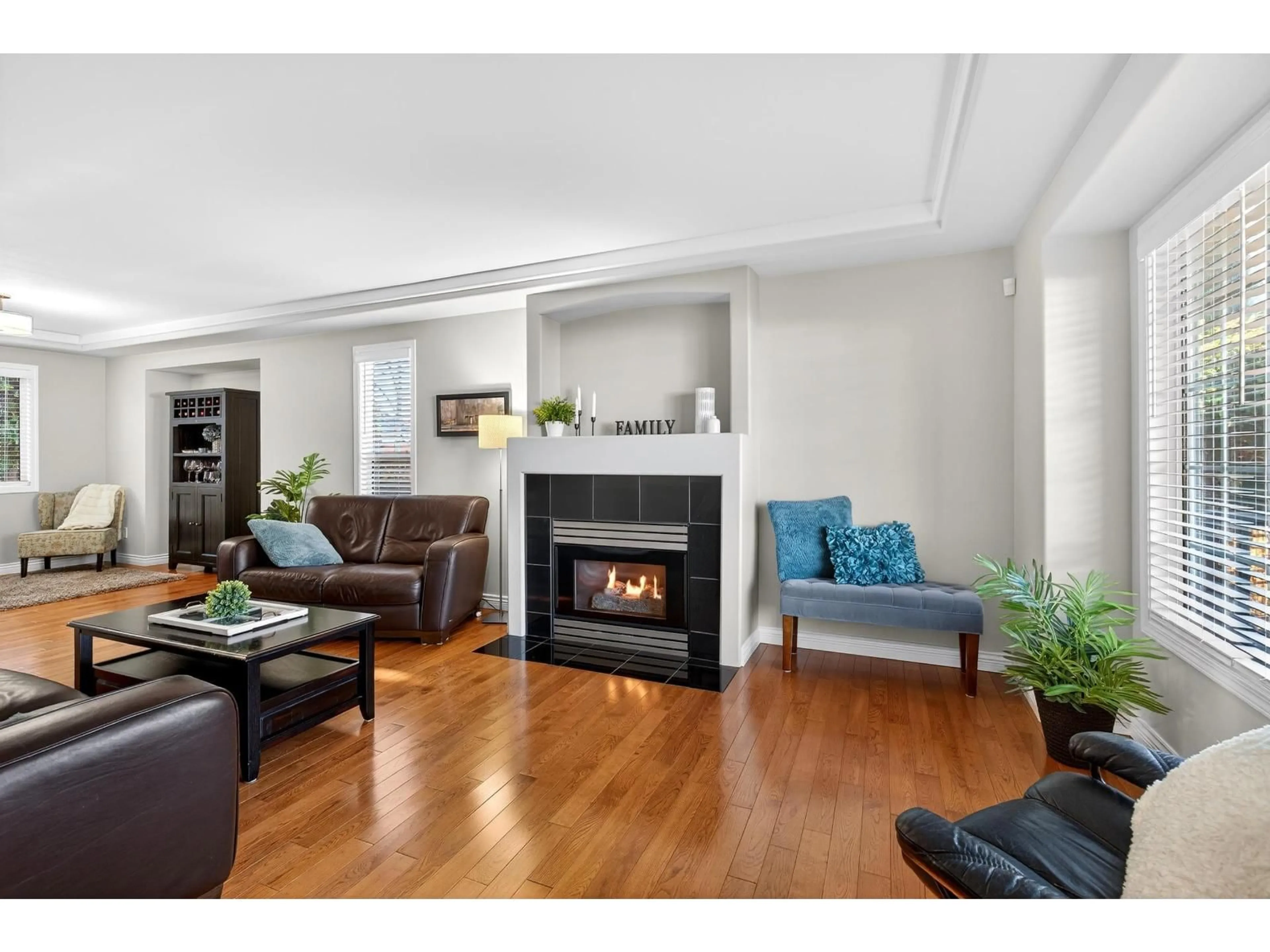 Living room with furniture, wood/laminate floor for 4662 221 STREET, Langley British Columbia V2Z1A9