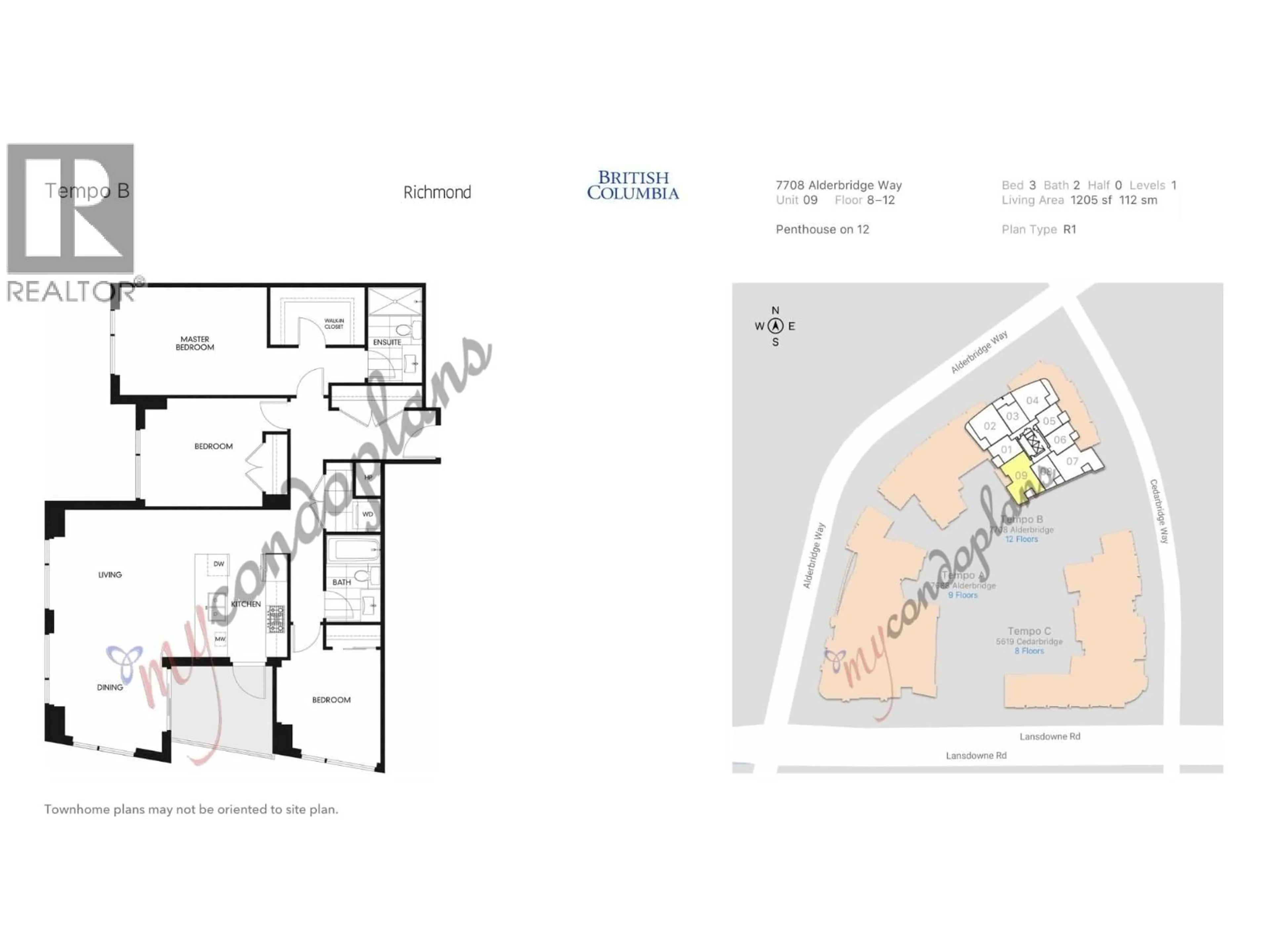 Floor plan for 1109 - 7708 ALDERBRIDGE WAY, Richmond British Columbia V6X0P9