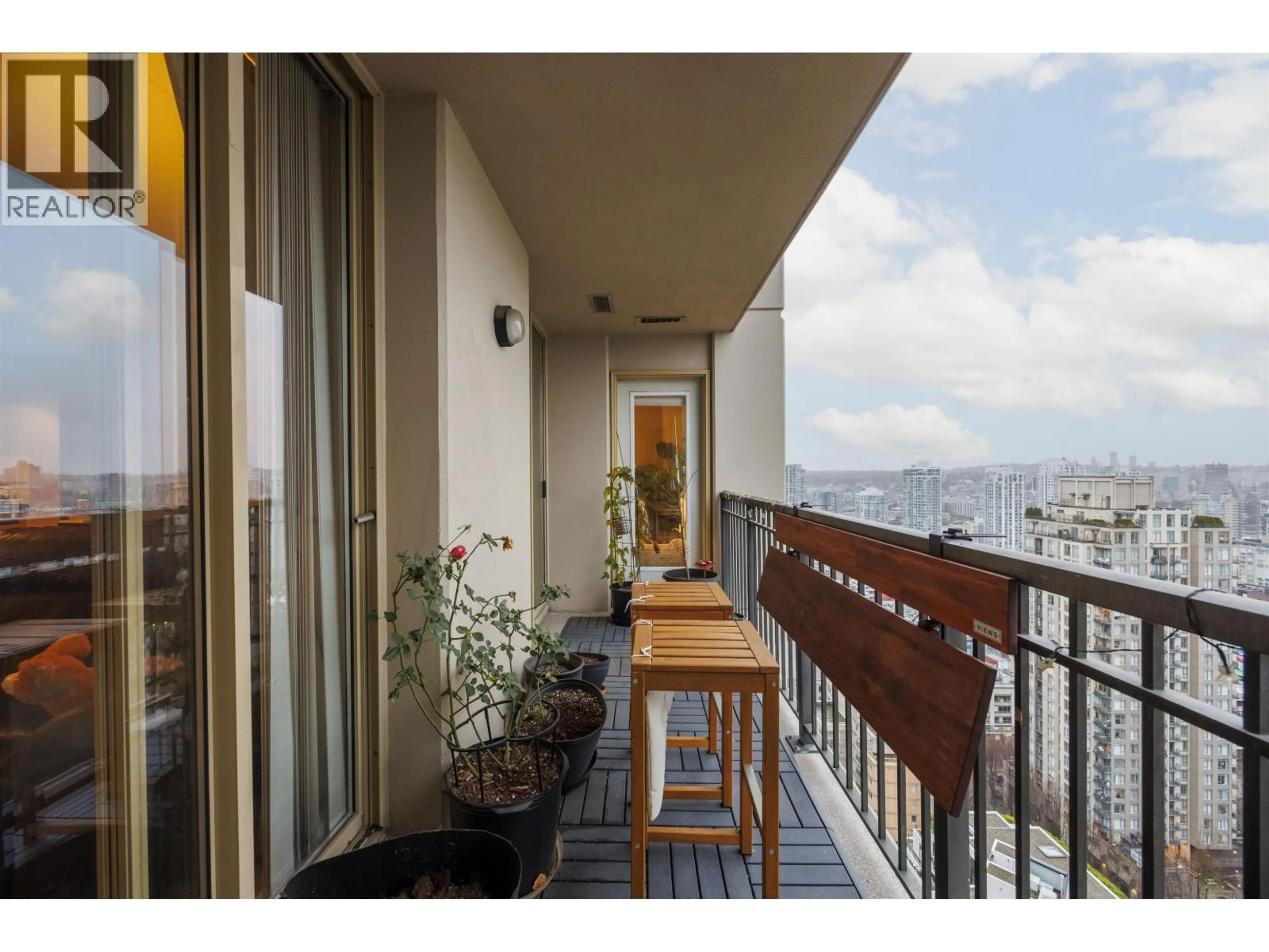 Balcony in the apartment, city buildings view from balcony for 2801 - 969 RICHARDS STREET, Vancouver British Columbia V6B1A8