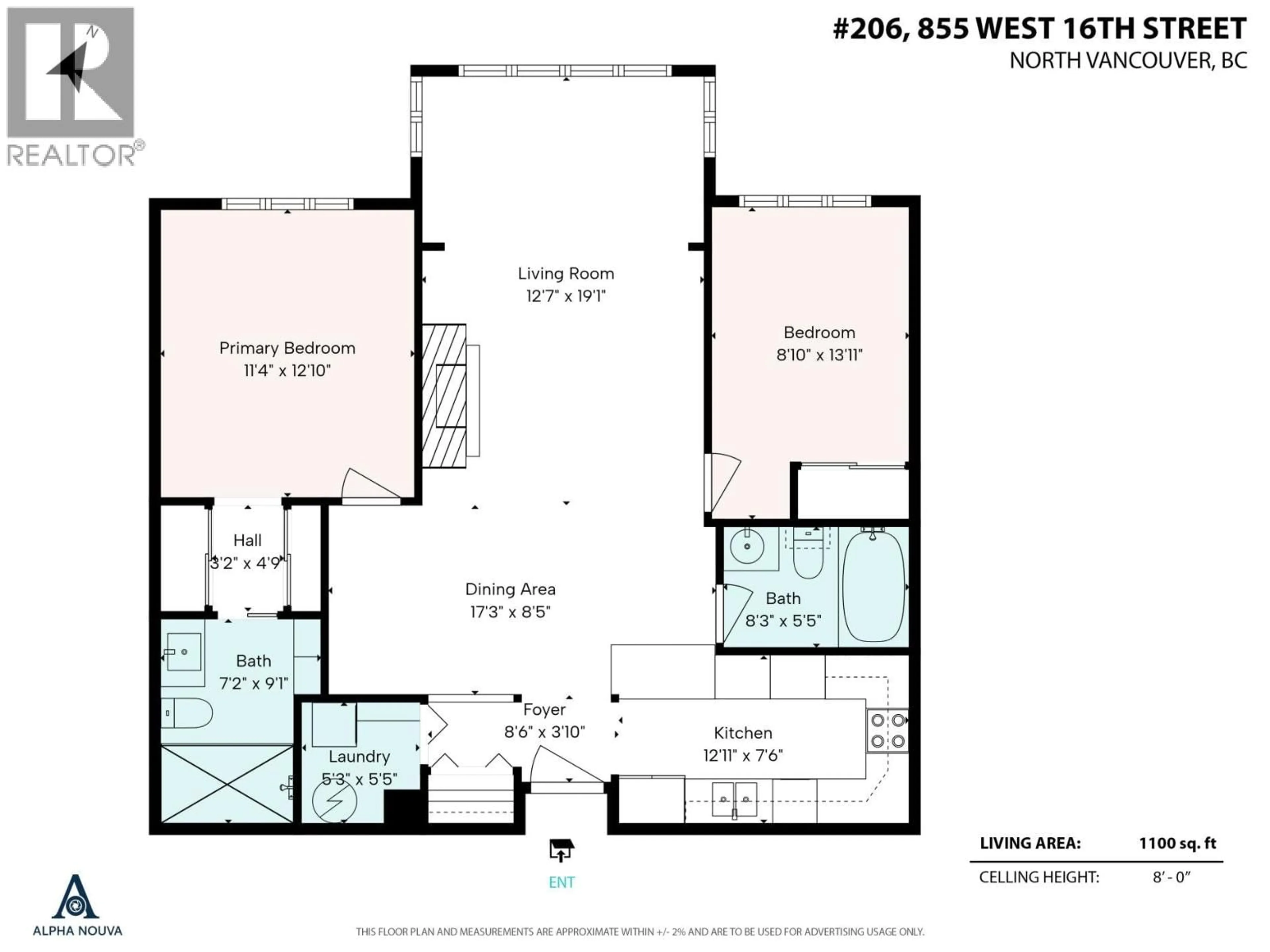 Floor plan for 206 - 855 16TH STREET, North Vancouver British Columbia V7P1R2