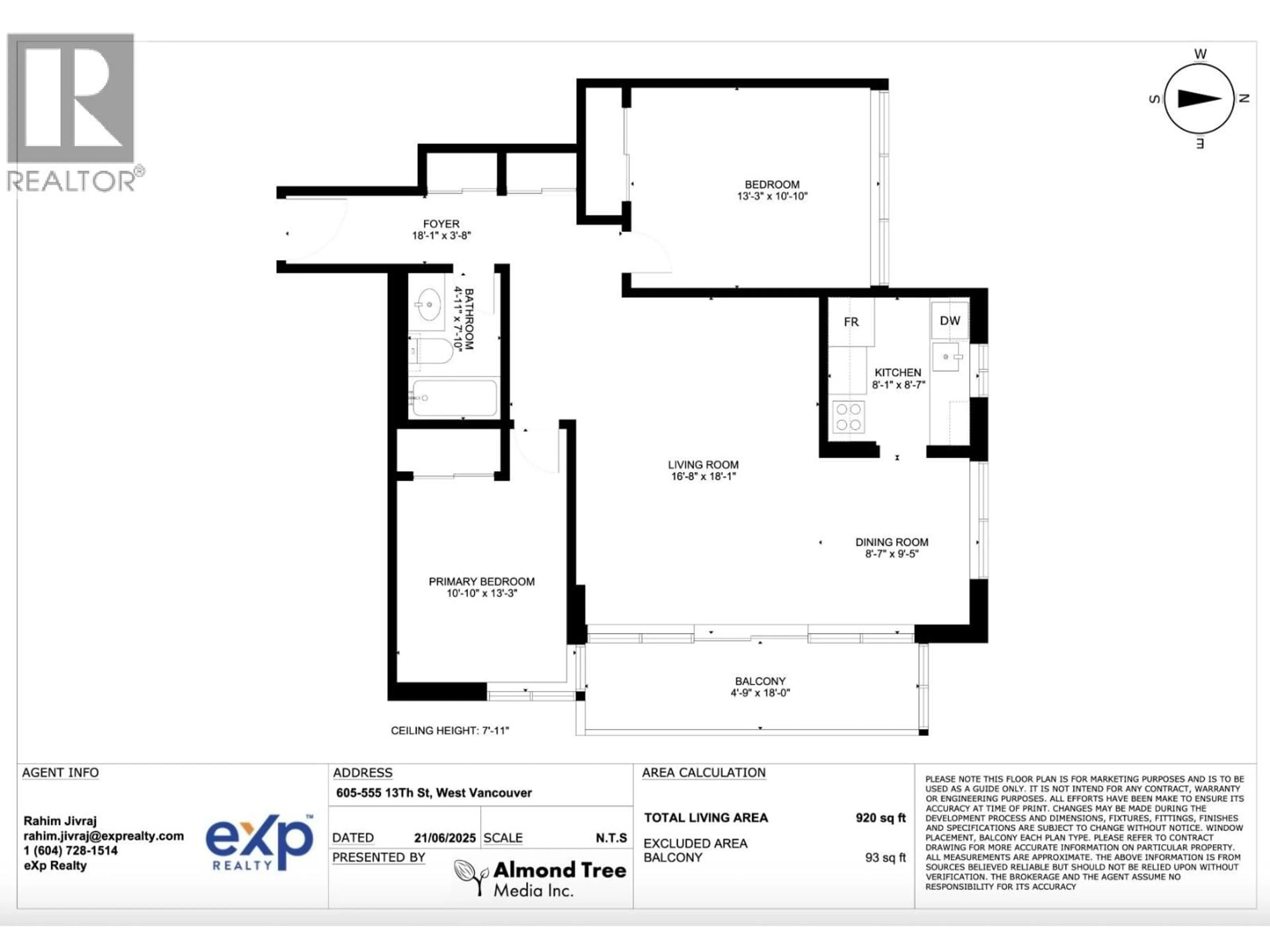 Floor plan for 605 - 555 13TH STREET, West Vancouver British Columbia V7T2N8