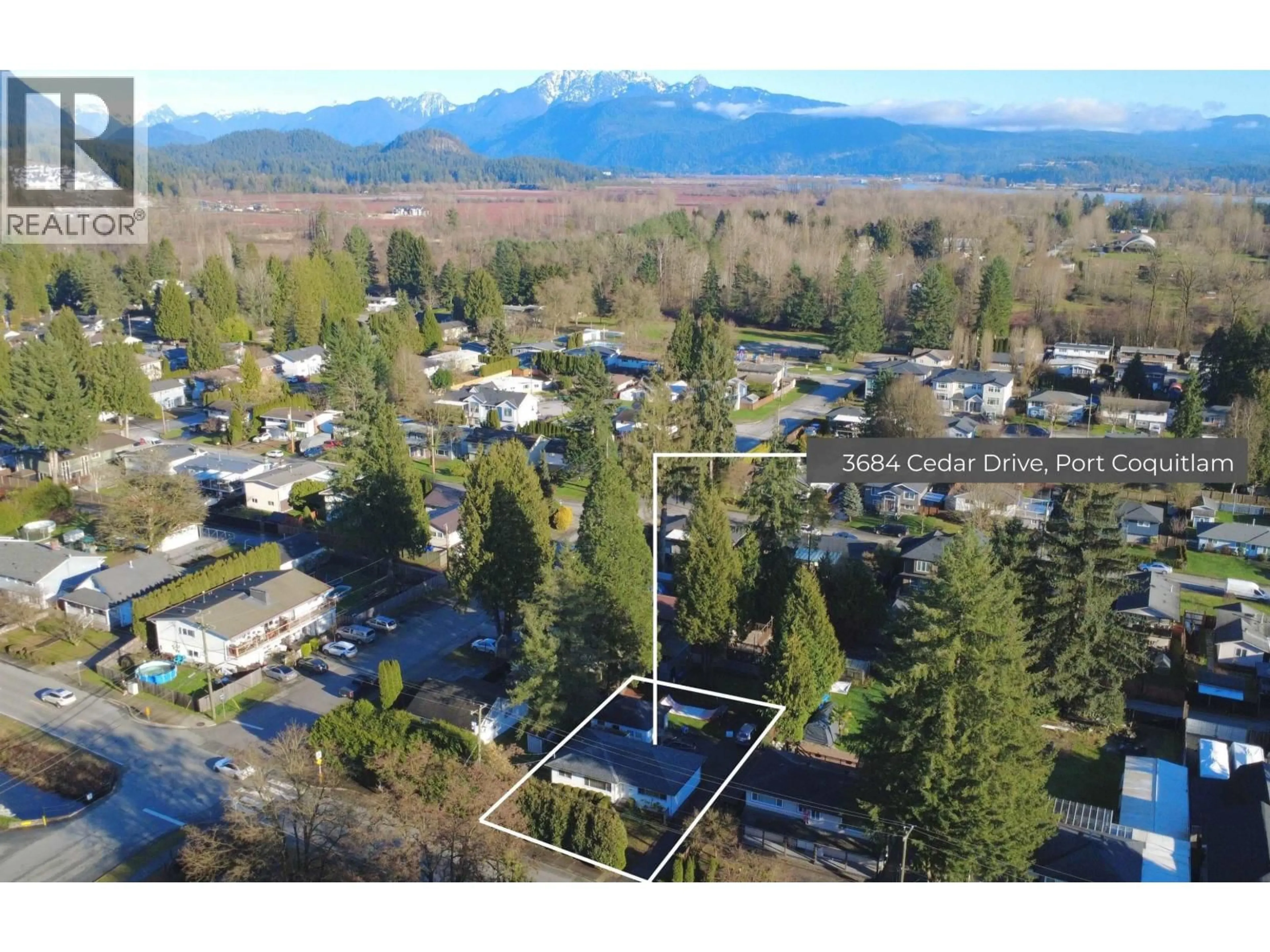 A pic from outside/outdoor area/front of a property/back of a property/a pic from drone, mountain view for 3684 CEDAR DRIVE, Port Coquitlam British Columbia V3B3C9