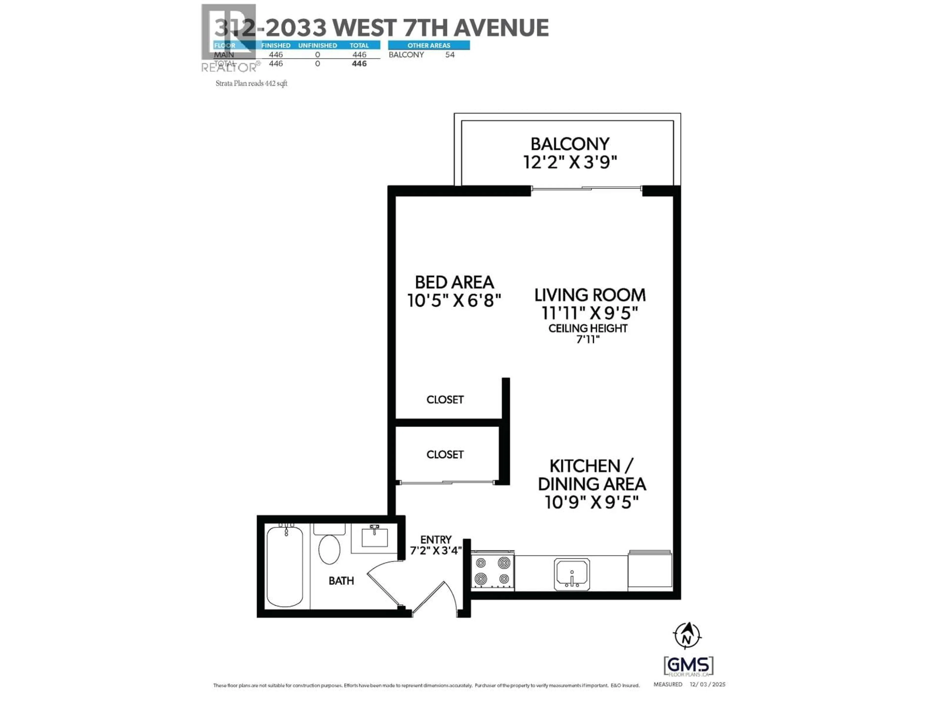 Floor plan for 312 - 2033 7TH AVENUE, Vancouver British Columbia V6J1T3
