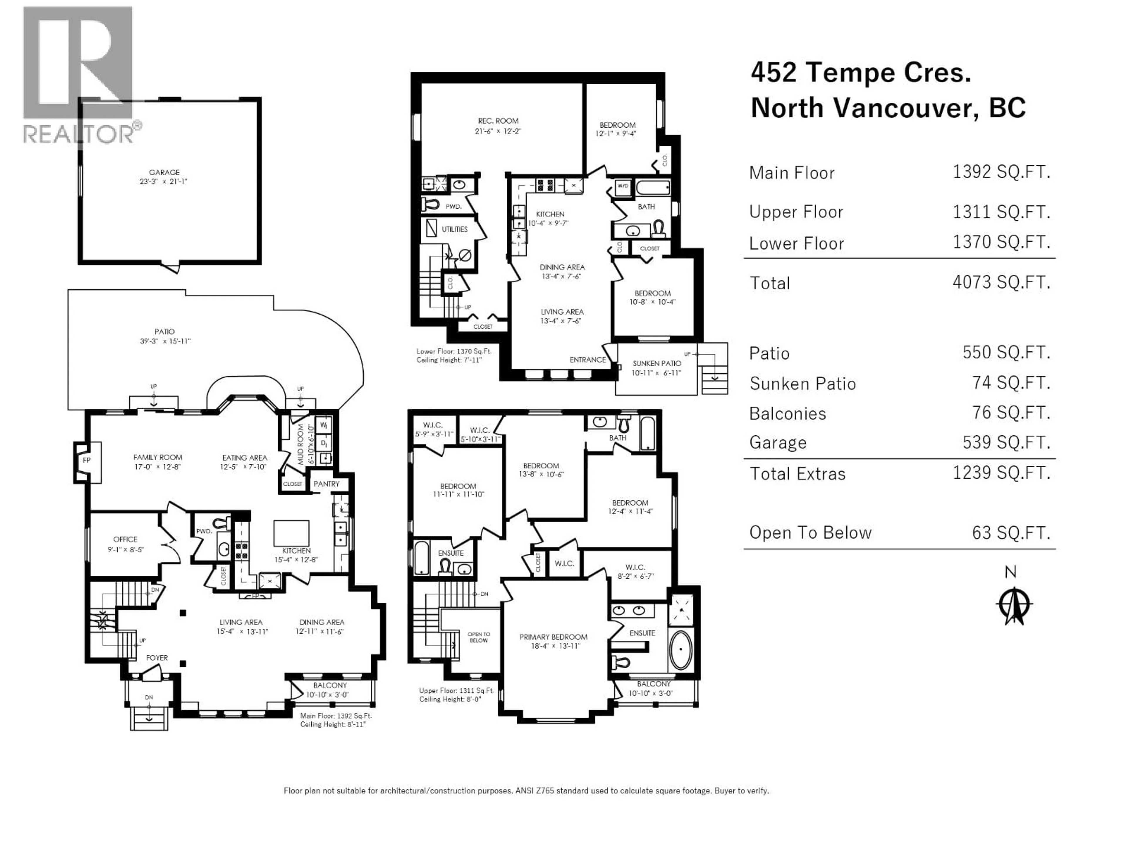 Floor plan for 452 TEMPE CRESCENT, North Vancouver British Columbia V7N1E8