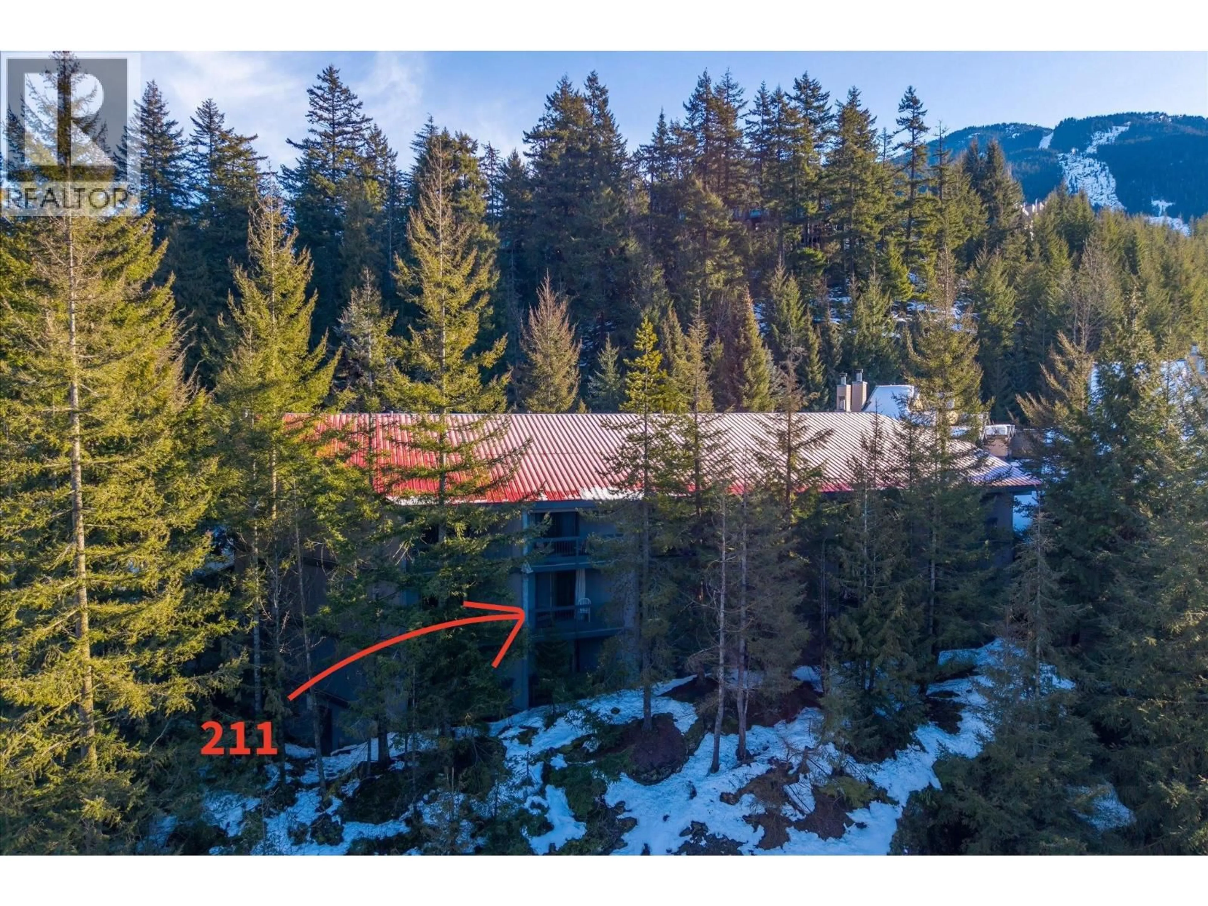 A pic from outside/outdoor area/front of a property/back of a property/a pic from drone, forest/trees view for 211 - 2109 WHISTLER ROAD, Whistler British Columbia V8E0A6