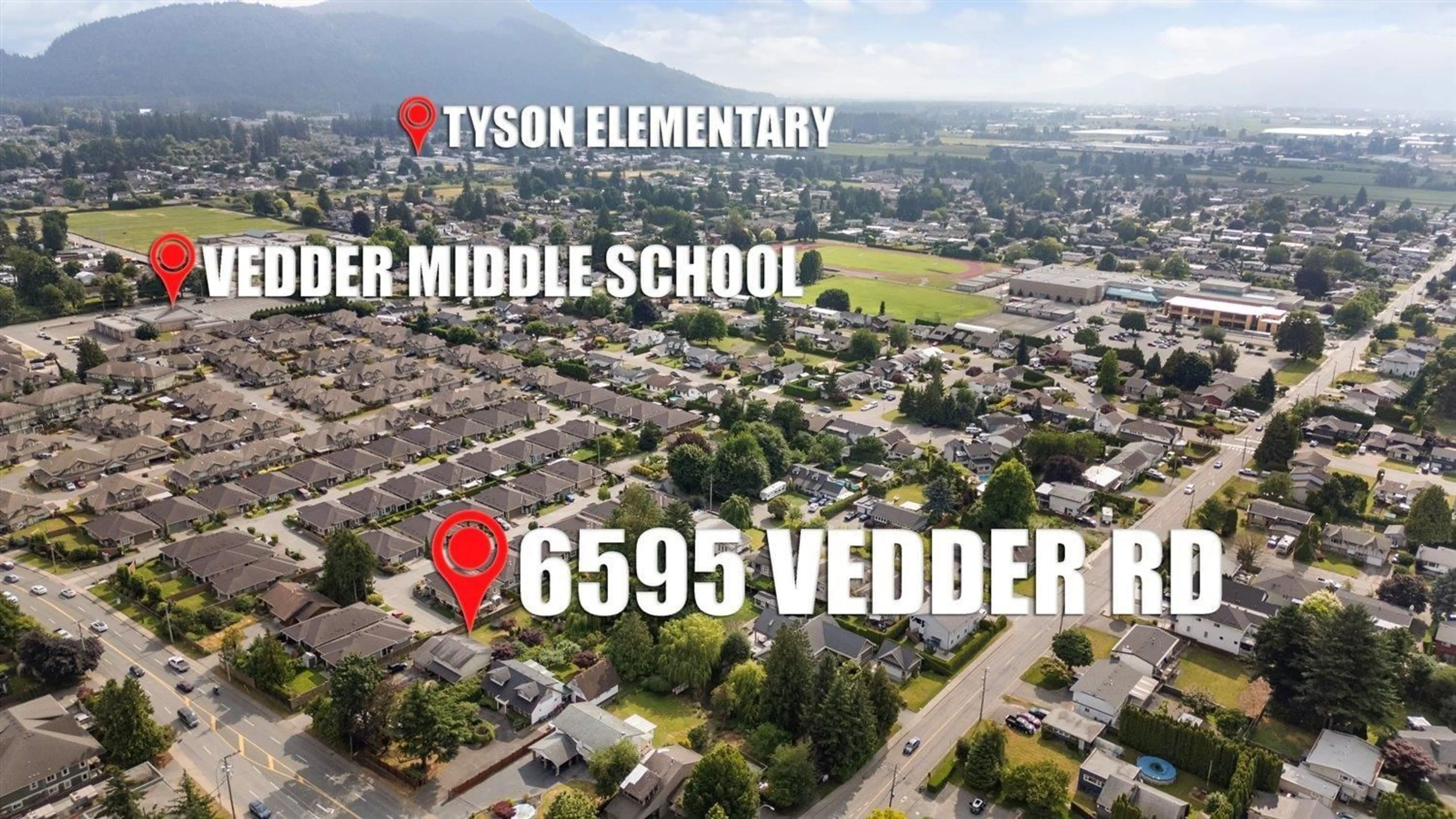 A pic from outside/outdoor area/front of a property/back of a property/a pic from drone, street for 6595 VEDDER ROAD, Chilliwack British Columbia V2R1C9