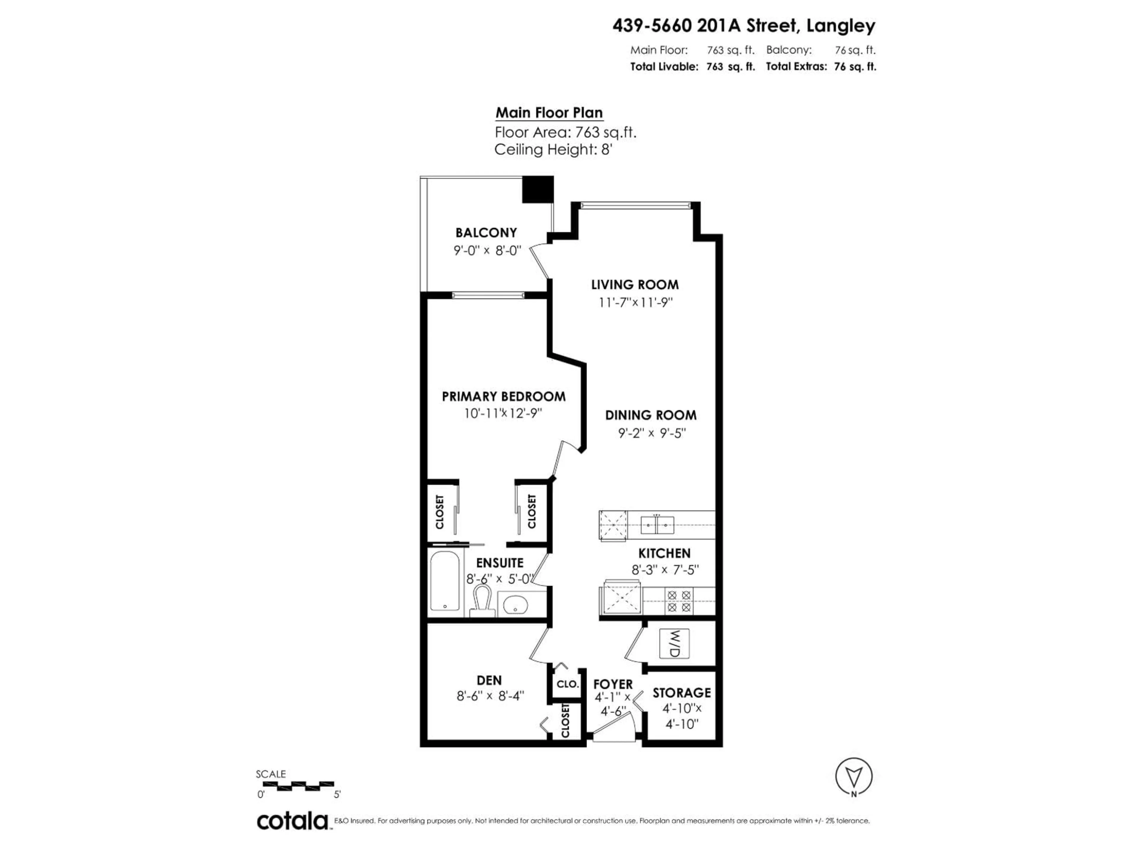 Floor plan for 439 - 5660 201 A STREET, Langley British Columbia V3A0B4