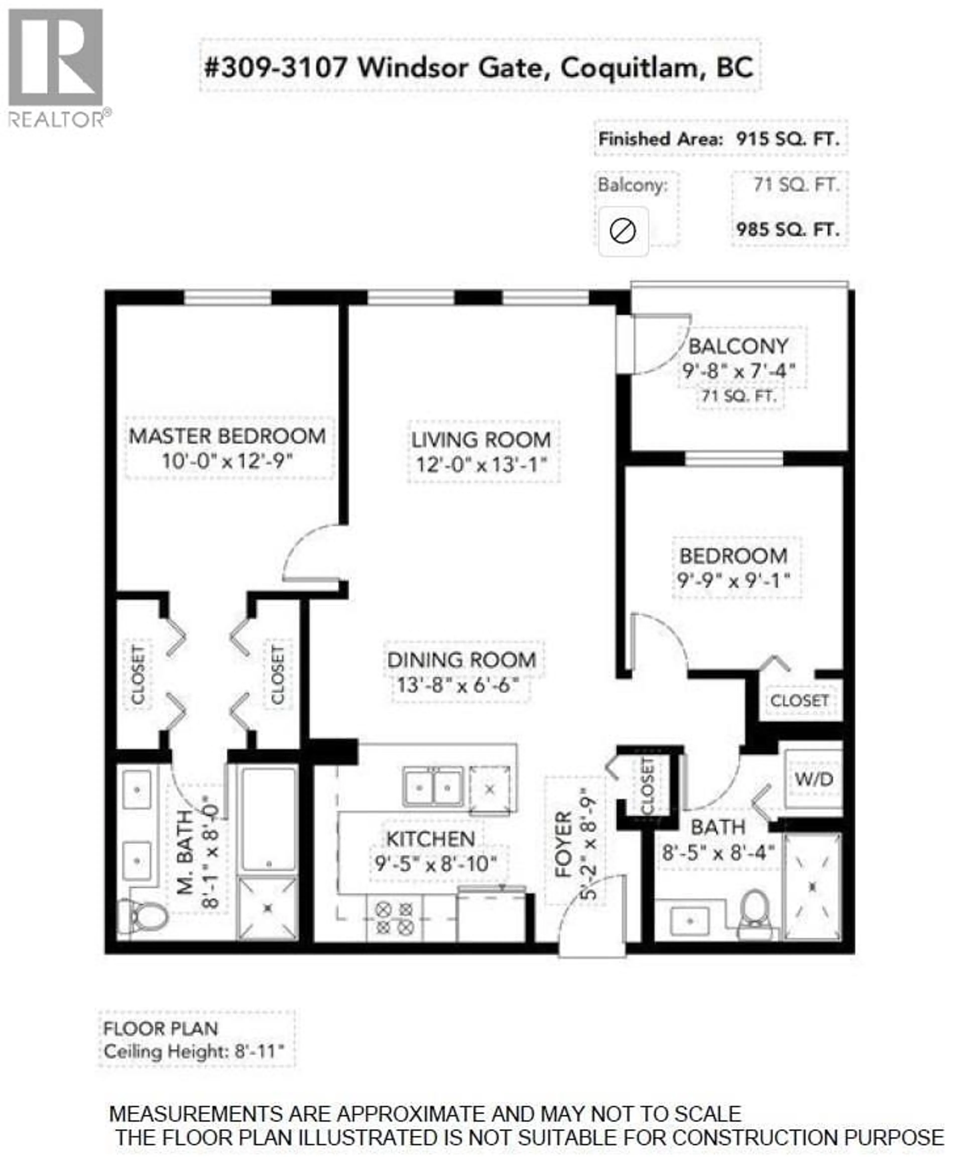 Floor plan for 309 - 3107 WINDSOR GATE, Coquitlam British Columbia V3B0L1