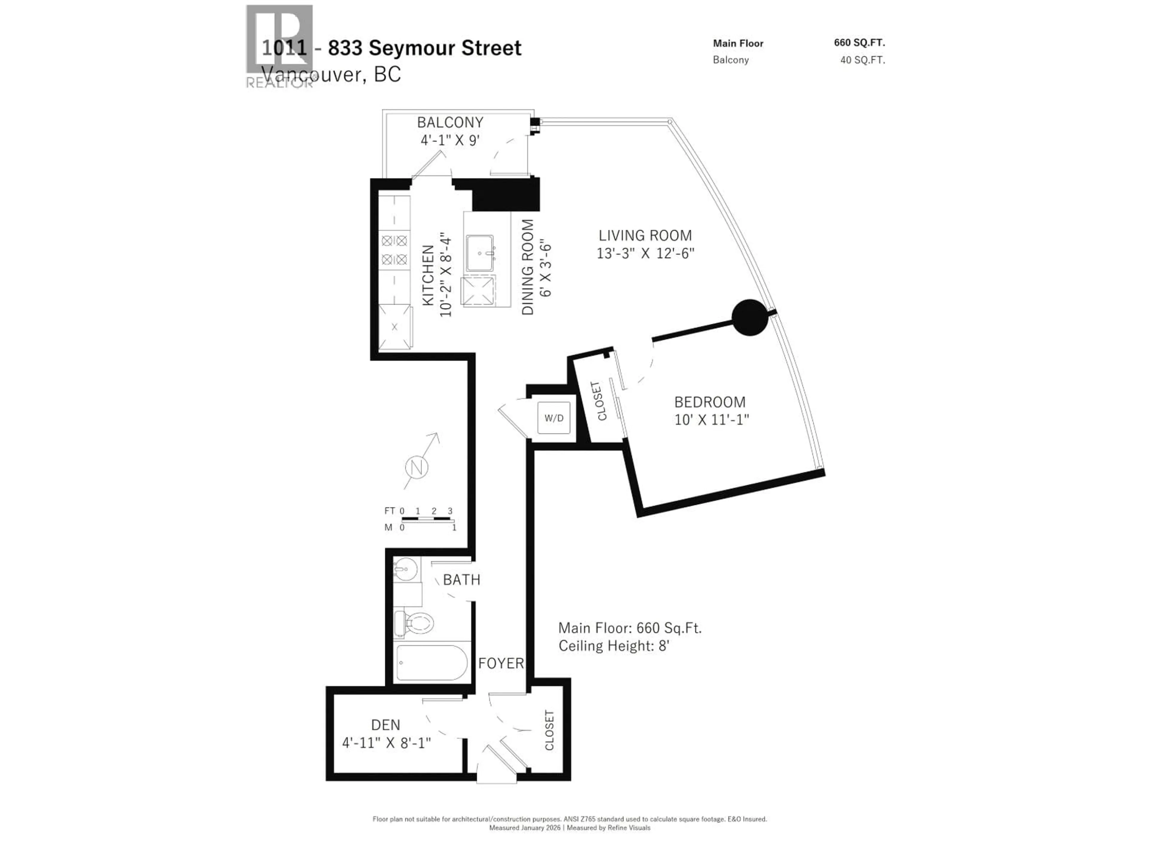 Floor plan for 1011 - 833 SEYMOUR STREET, Vancouver British Columbia V6B0G4
