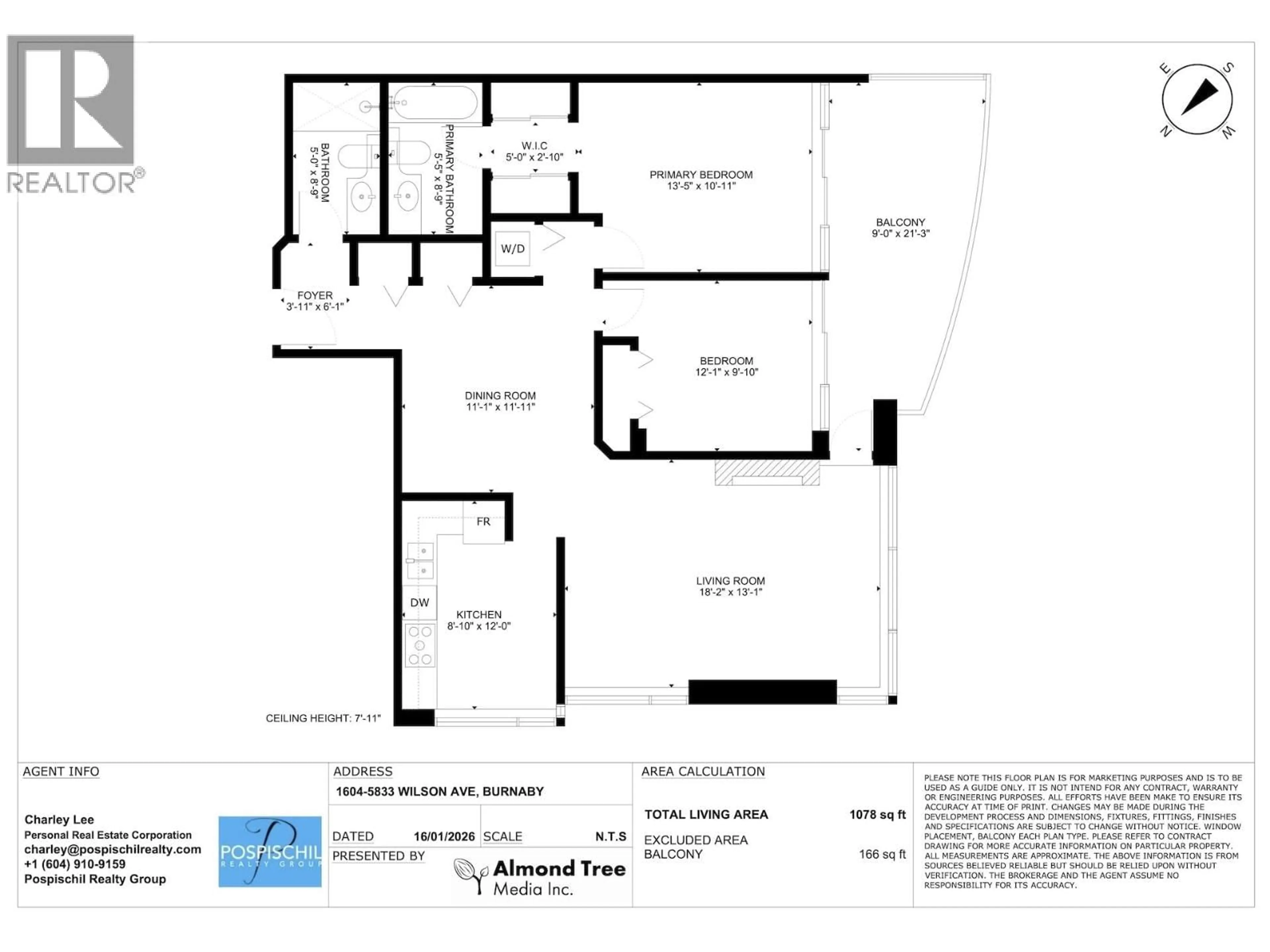 Floor plan for 1604 - 5833 WILSON AVENUE, Burnaby British Columbia V5H4R8