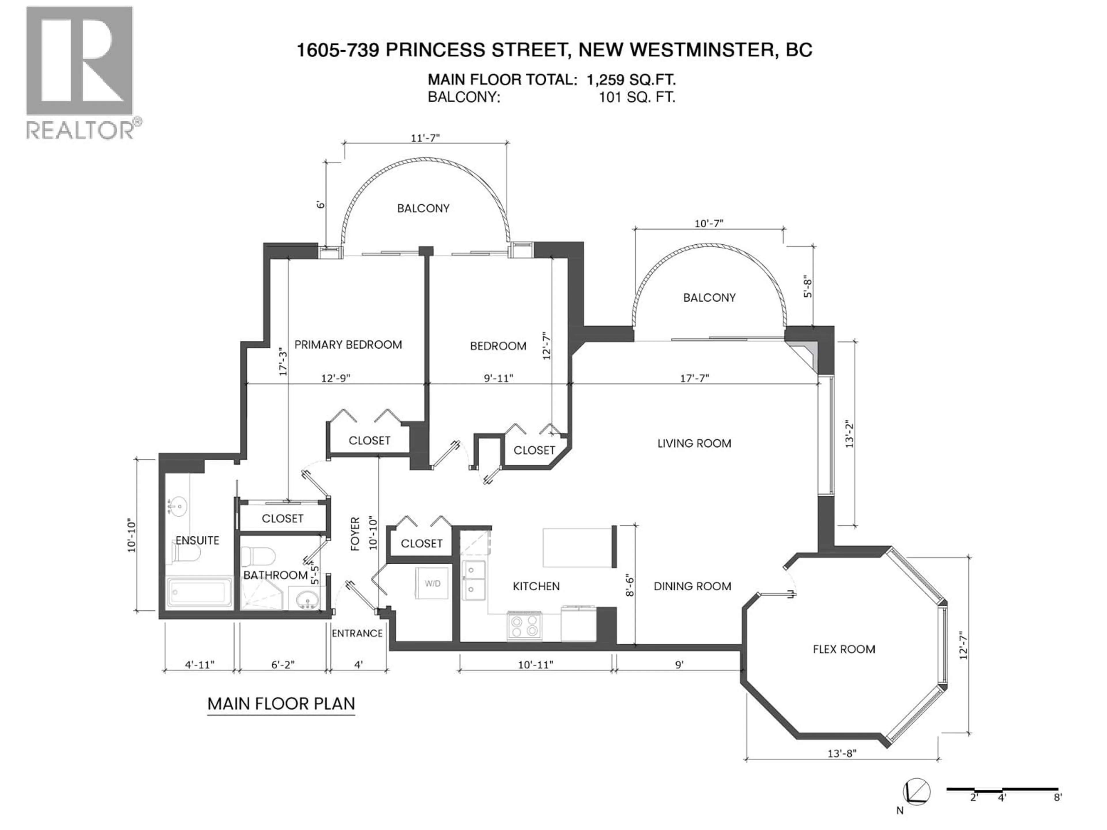 Floor plan for 1605 - 739 PRINCESS STREET, New Westminster British Columbia V3M6V6