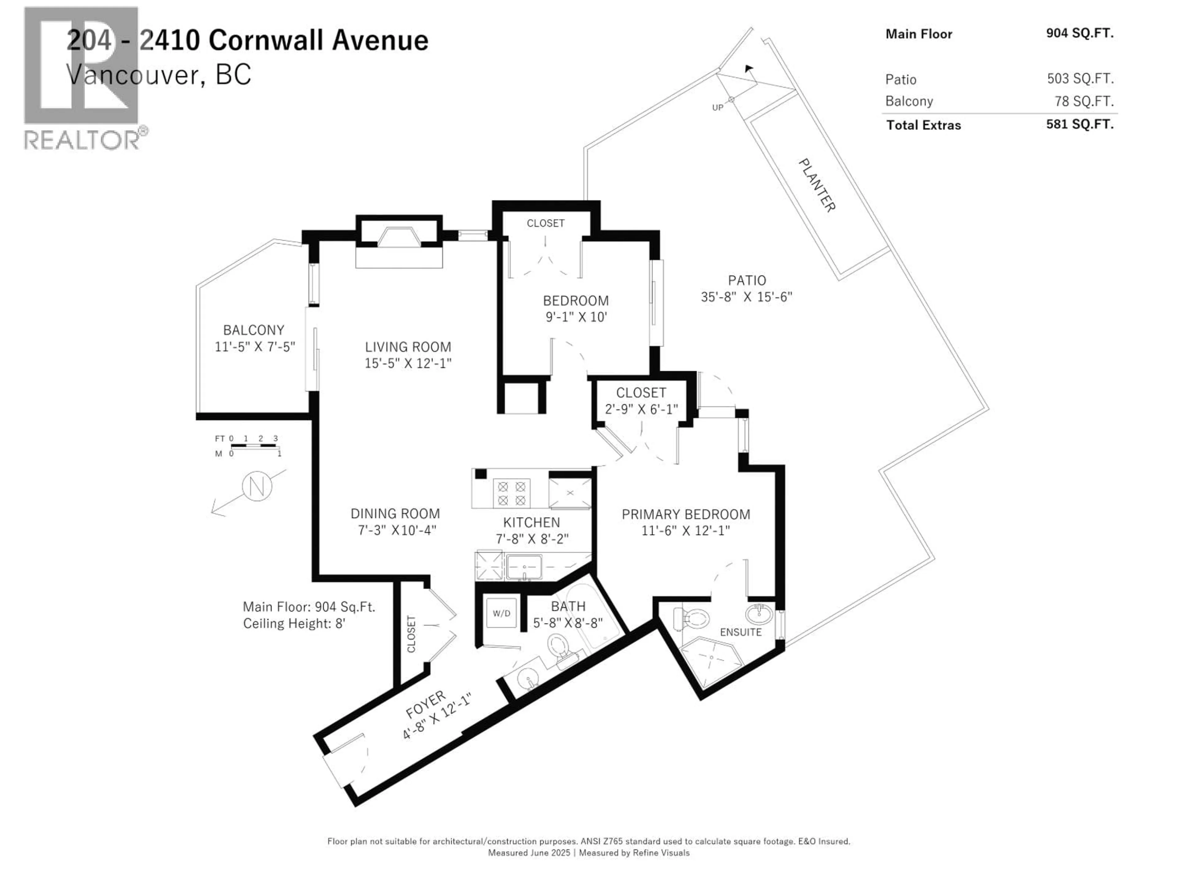 Floor plan for 204 - 2410 CORNWALL AVENUE, Vancouver British Columbia V6K1B8