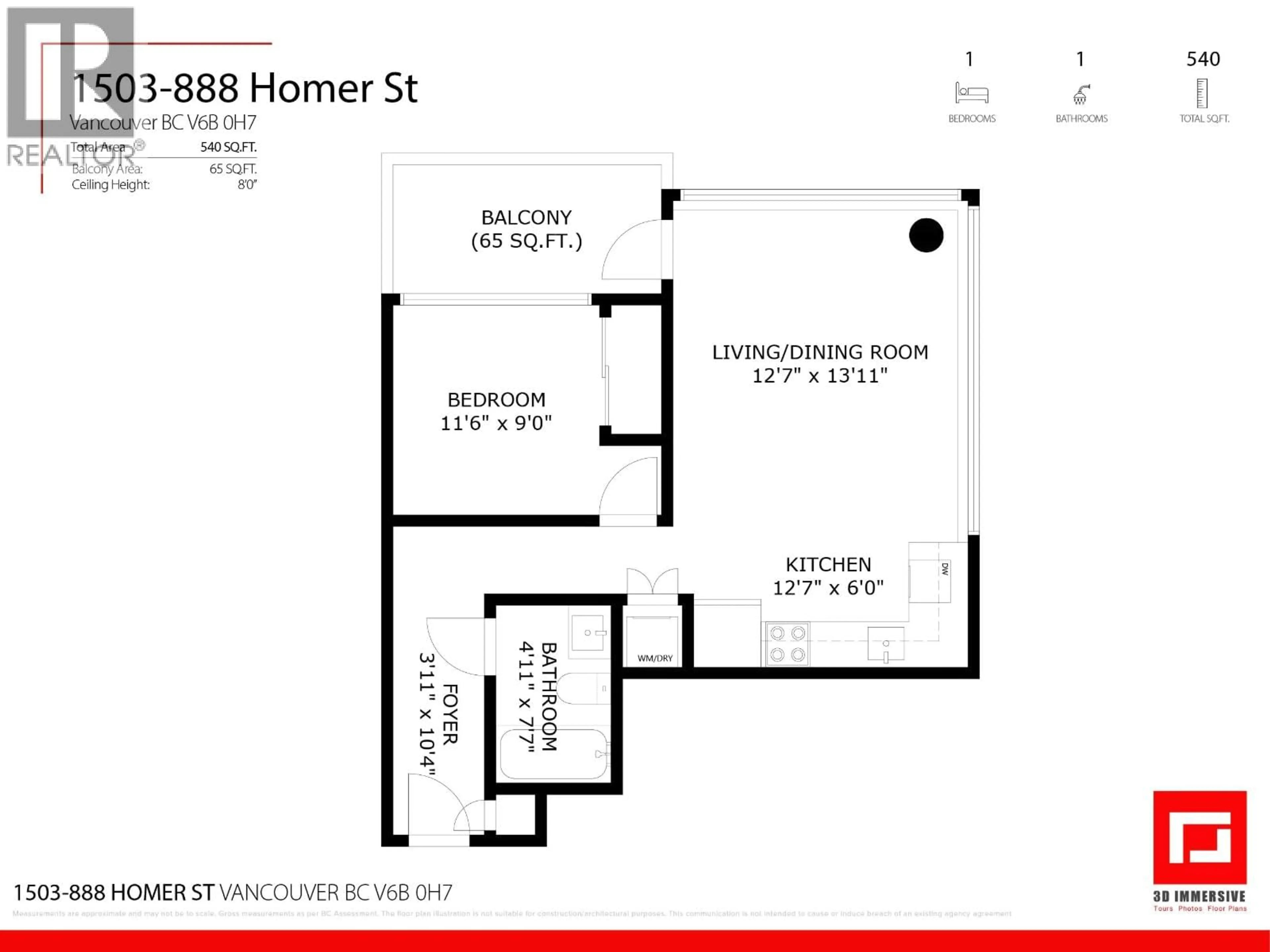Floor plan for 1503 - 888 HOMER STREET, Vancouver British Columbia V6B0H7