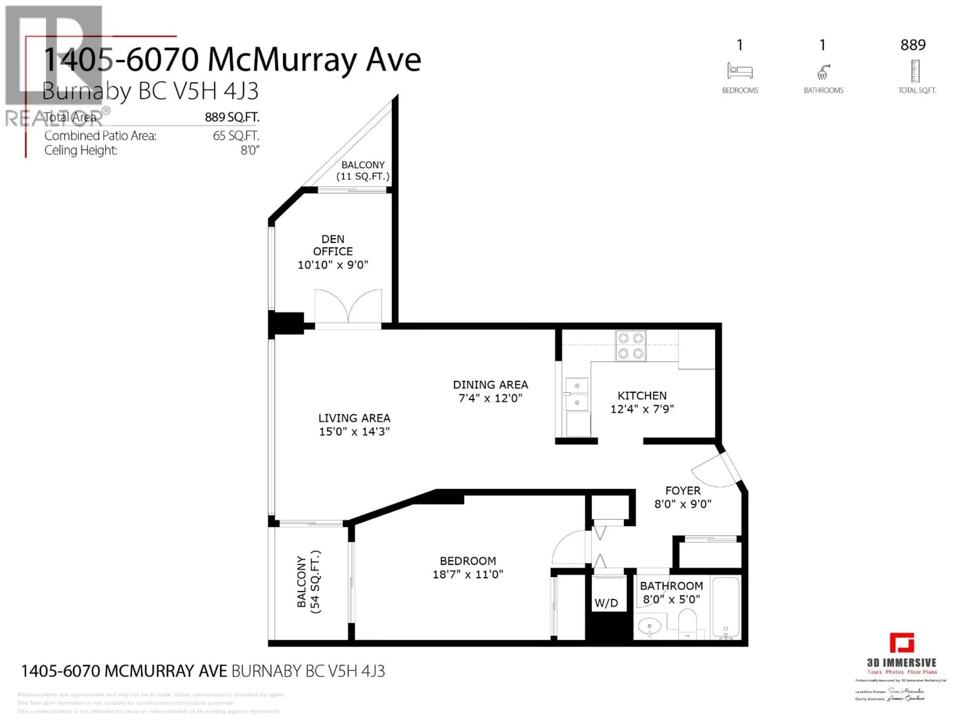 Floor plan for 1405 - 6070 MCMURRAY AVENUE, Burnaby British Columbia V5H4J3